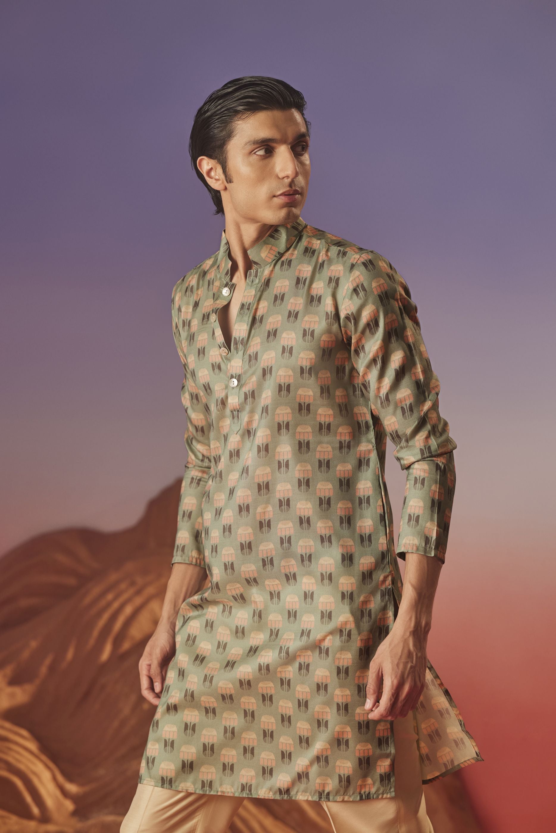 Green Blush - Silk Kurta