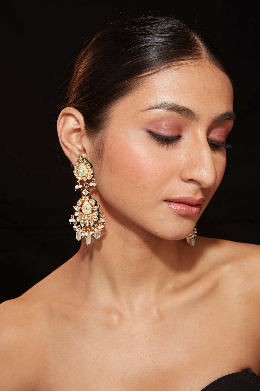 Gold Plated Meenakari Kundan Dangle Earrings
