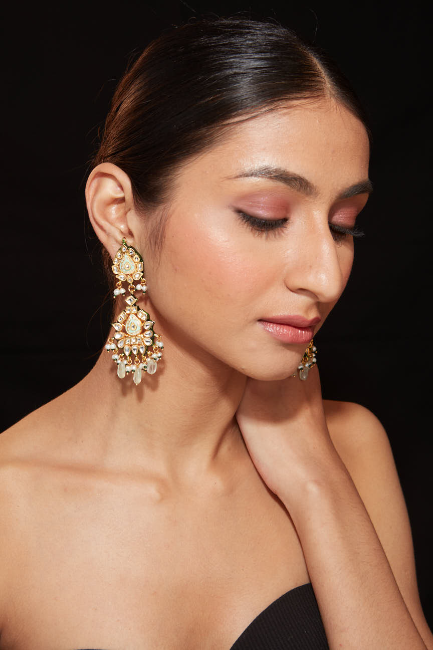 Gold Plated Meenakari Kundan Dangle Earrings