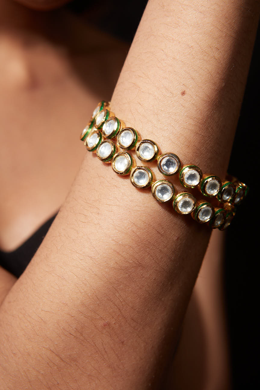 Gold Plated Kundan Polki Meenakari Screw Openable Bangles, Set of 2