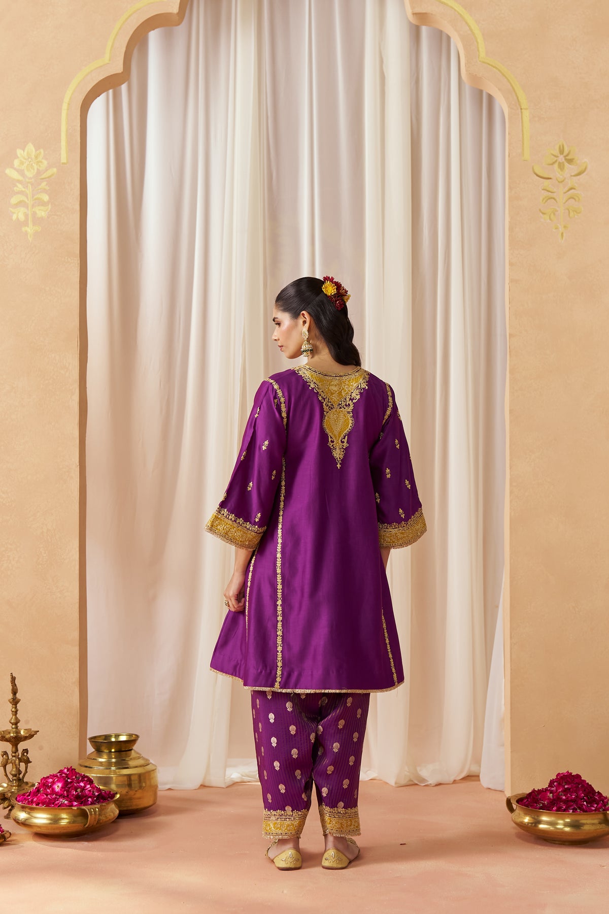 Maahgul Deep Purple Kalidaar Chauga with Salwar and Dupatta