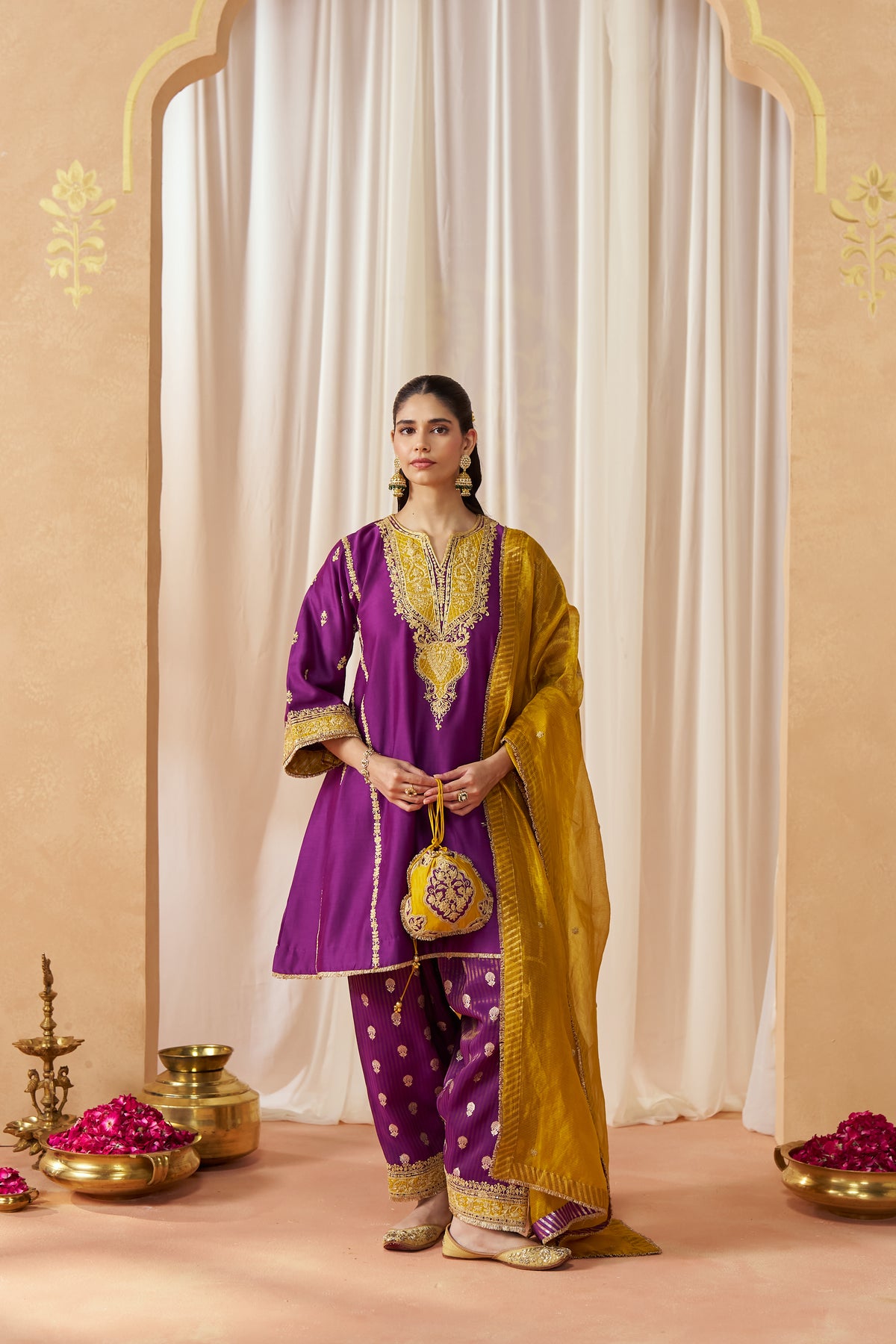 Maahgul Deep Purple Kalidaar Chauga with Salwar and Dupatta