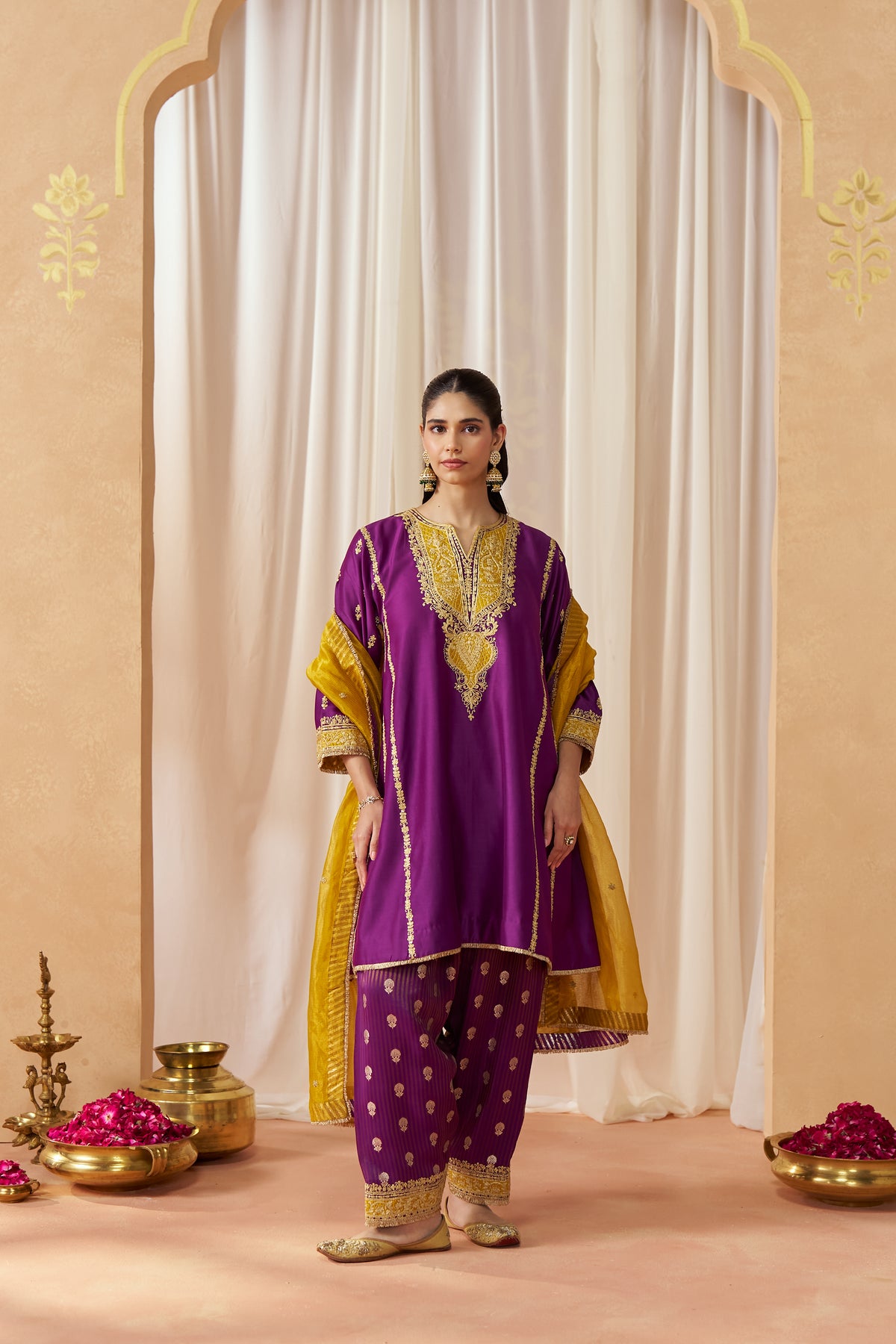 Maahgul Deep Purple Kalidaar Chauga with Salwar and Dupatta
