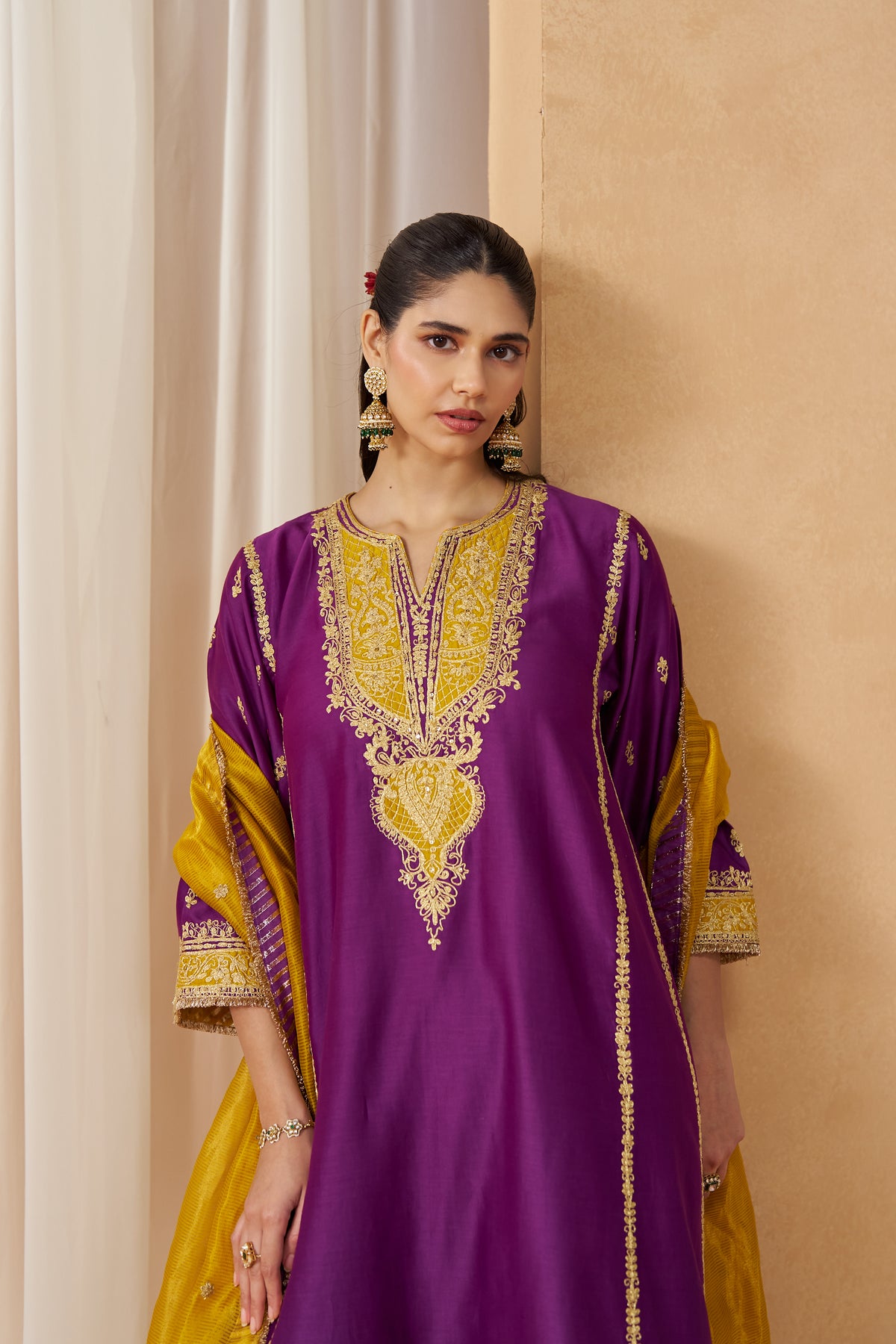 Maahgul Deep Purple Kalidaar Chauga with Salwar and Dupatta