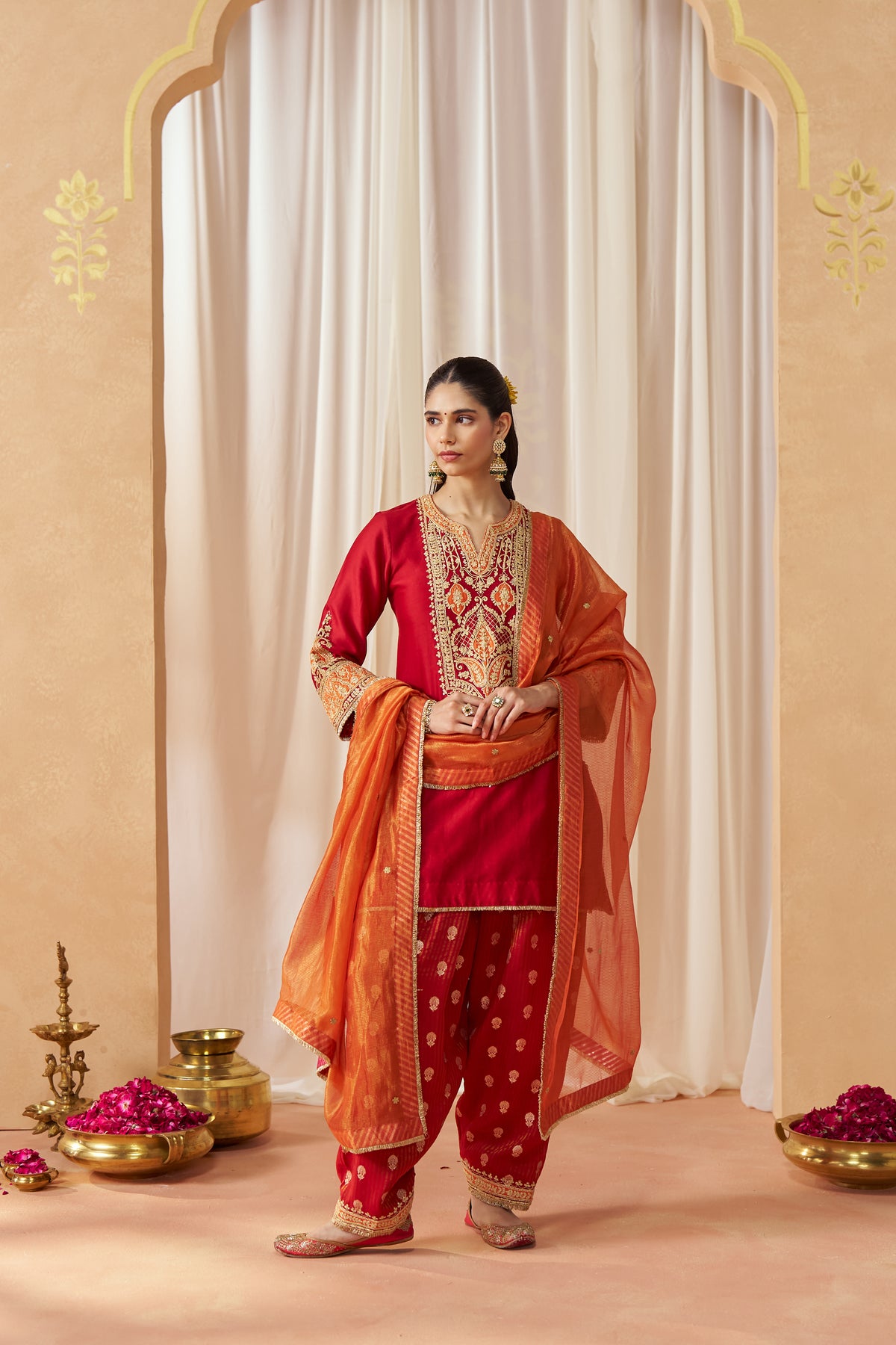 Adeela Deep Red Kurta with Salwar and Dupatta