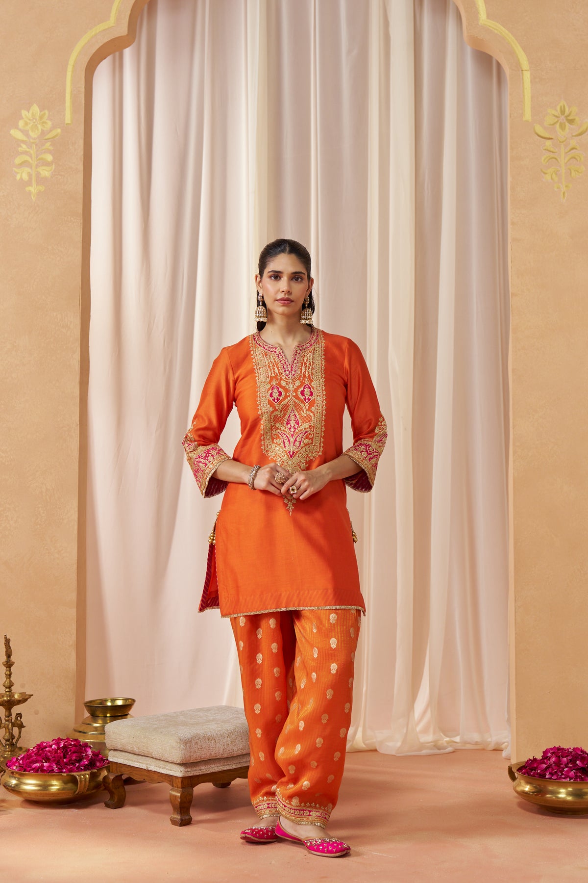 Adeela Burnt Orange Kurta with Salwar and Dupatta