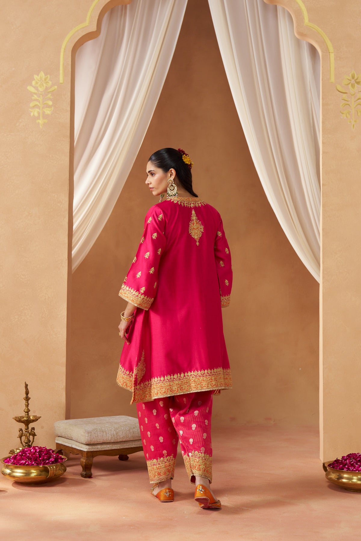 Zeenal Hotpink A-Line Kaaftan with Salwar and Dupatta