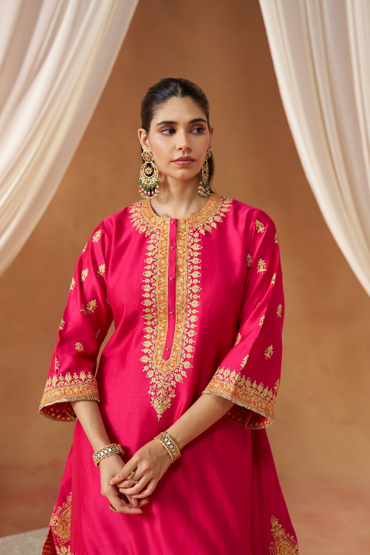 Zeenal Hotpink A-Line Kaaftan with Salwar and Dupatta