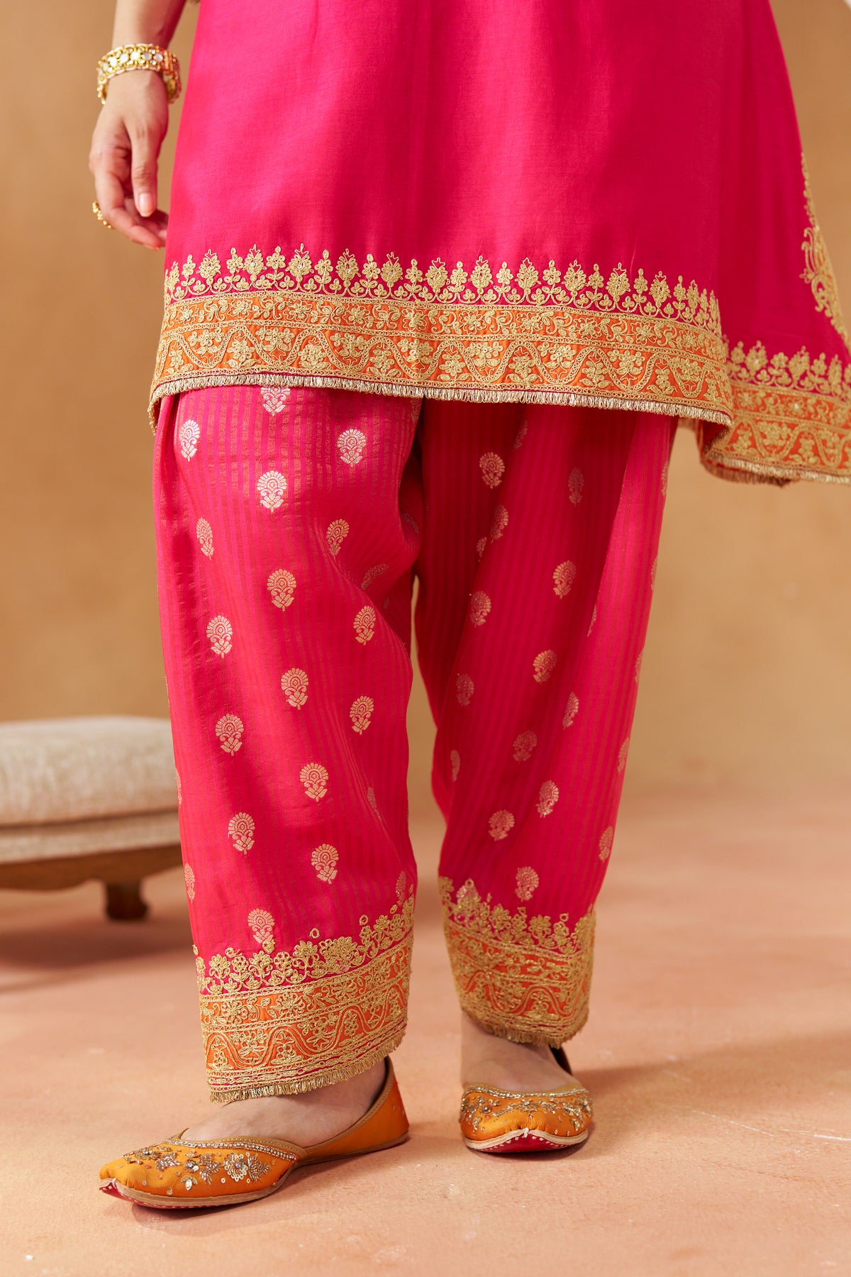 Zeenal Hotpink A-Line Kaaftan with Salwar and Dupatta