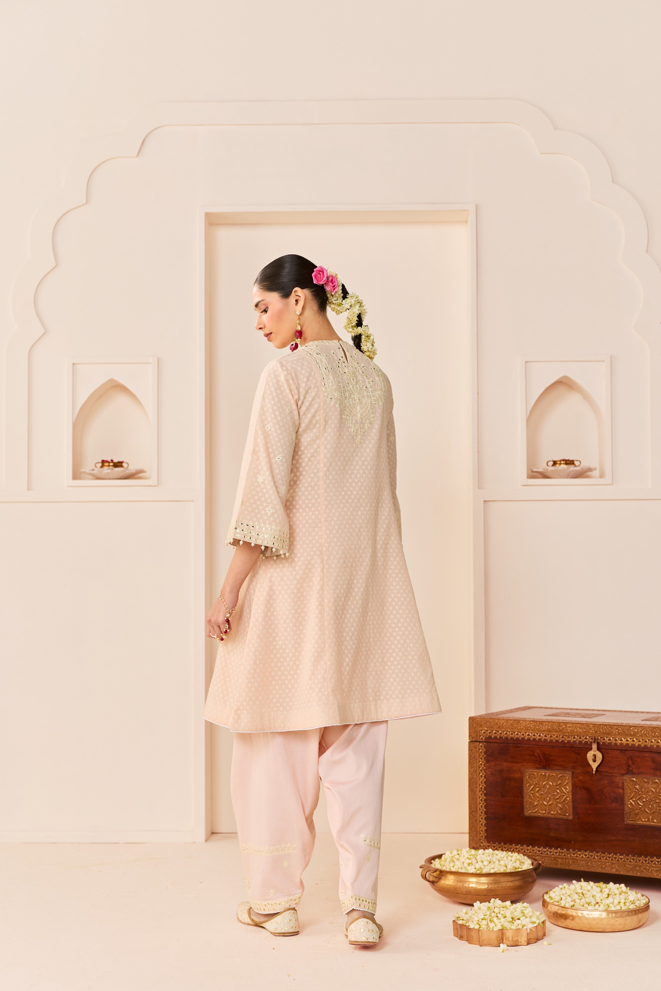 NIDA - CARNATION PINK SHORT CHOGA WITH FARSHI SALWAR AND DUPATTA