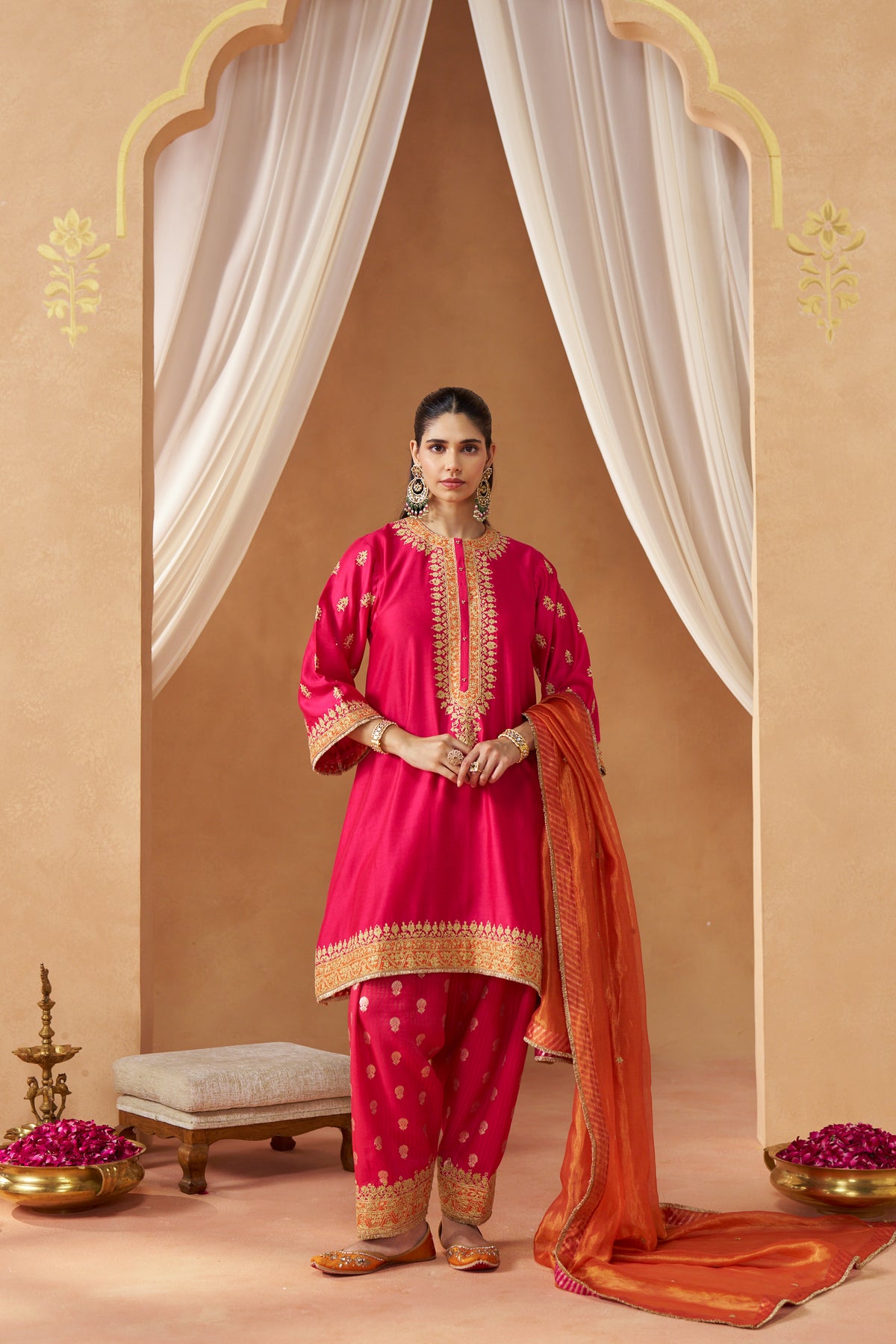 Zeenal Hotpink A-Line Kaaftan with Salwar and Dupatta