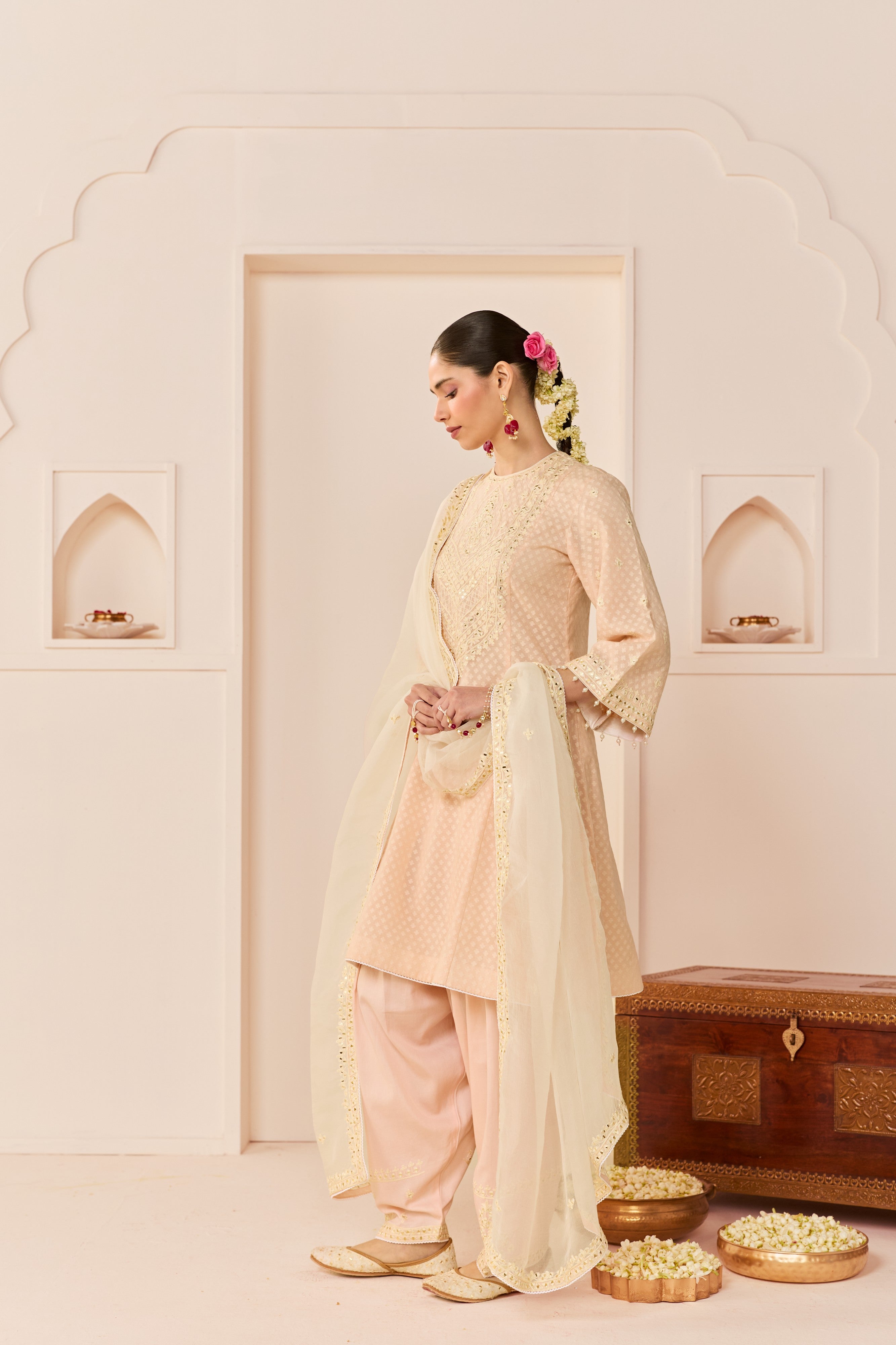 NIDA - CARNATION PINK SHORT CHOGA WITH FARSHI SALWAR AND DUPATTA