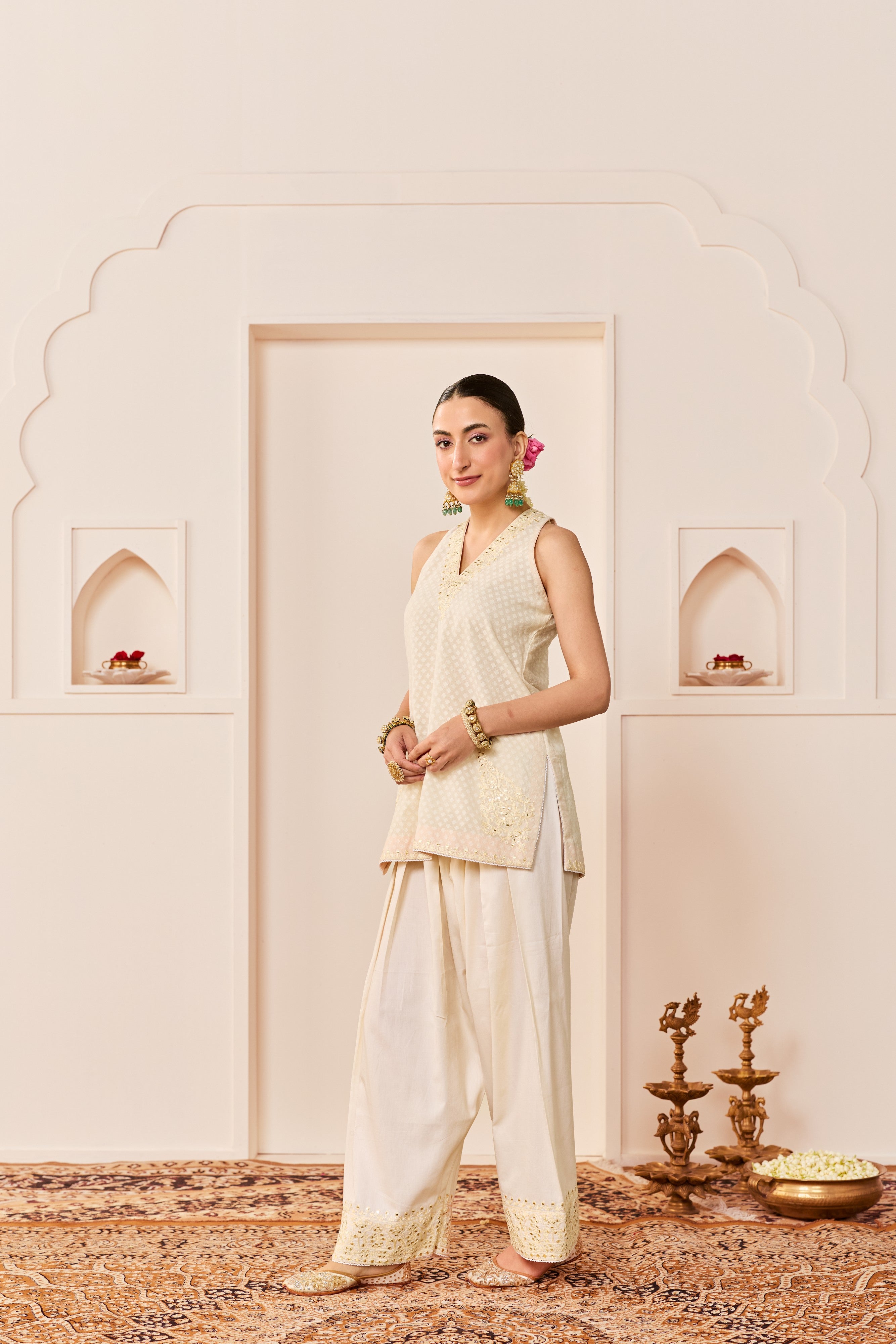 MIRAL - DAISY IVORY SHORT KURTA WITH FARSI SALWAR AND DUPATTA