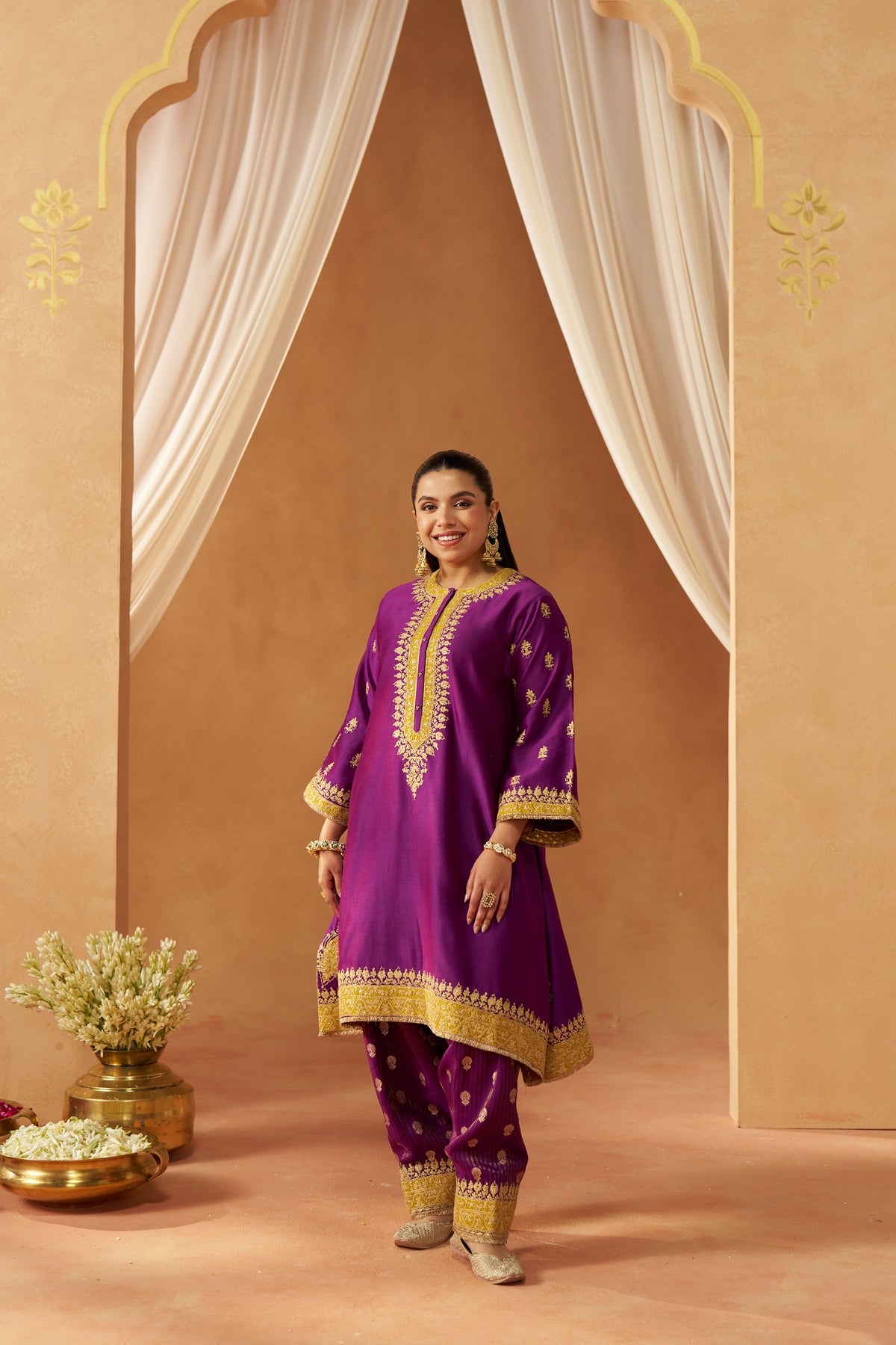 Zeenal Deep Purple A-Line Kaaftan with Salwar and Dupatta