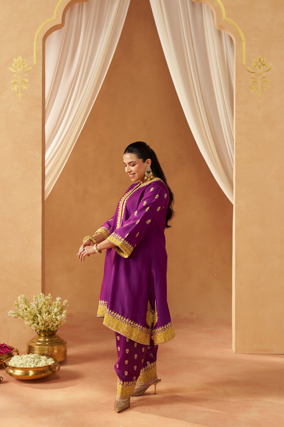 Zeenal Deep Purple A-Line Kaaftan with Salwar and Dupatta