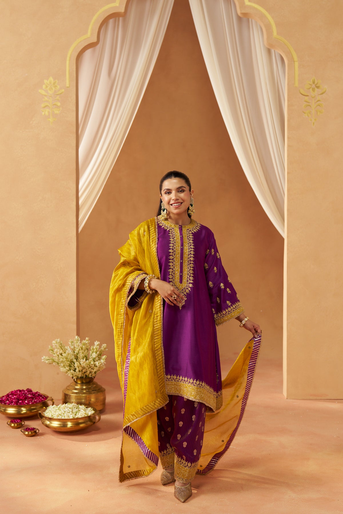 Zeenal Deep Purple A-Line Kaaftan with Salwar and Dupatta
