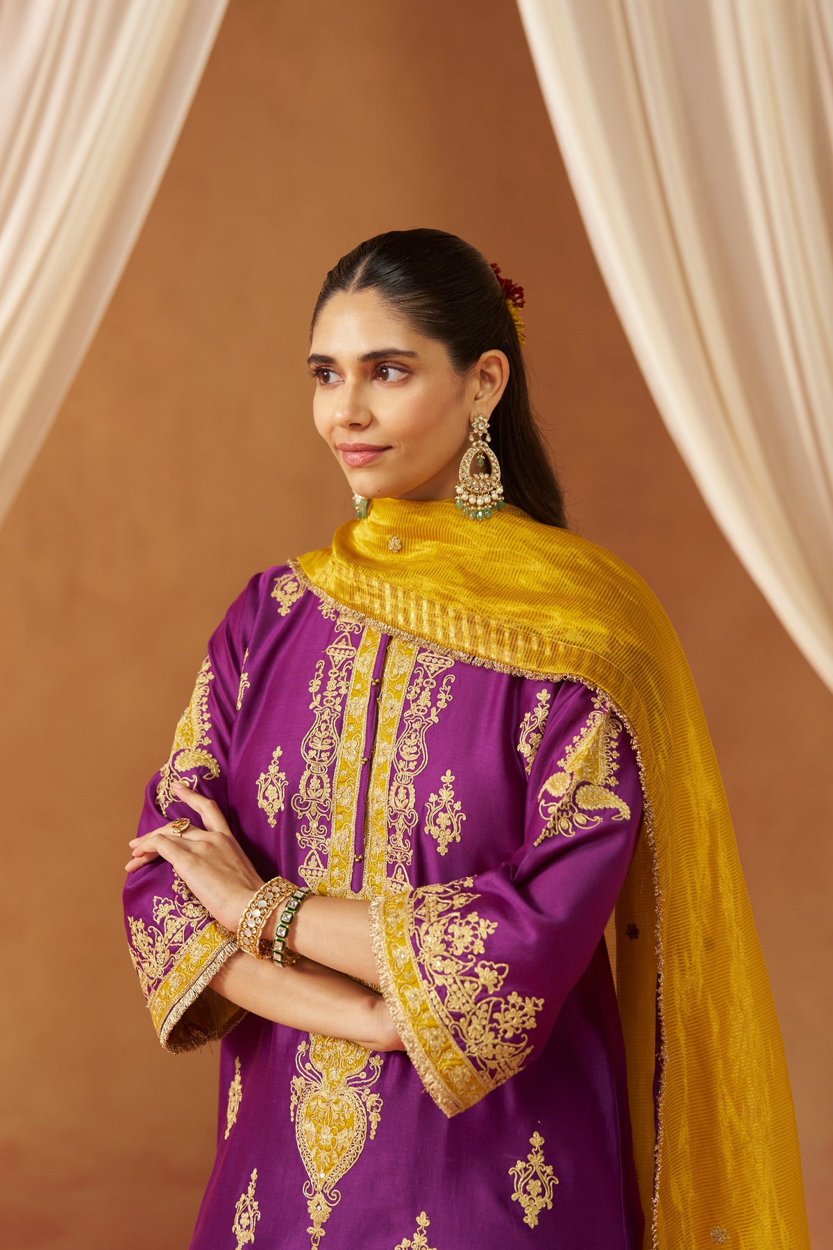 Mubina Deep Purple Kurta with Salwar and Dupatta