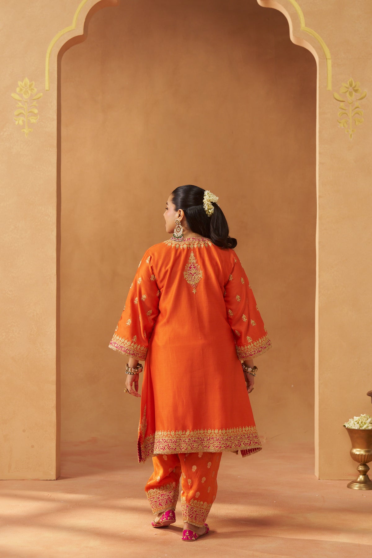 Zeenal Burnt Orange A-Line Kaaftan with Salwar and Dupatta