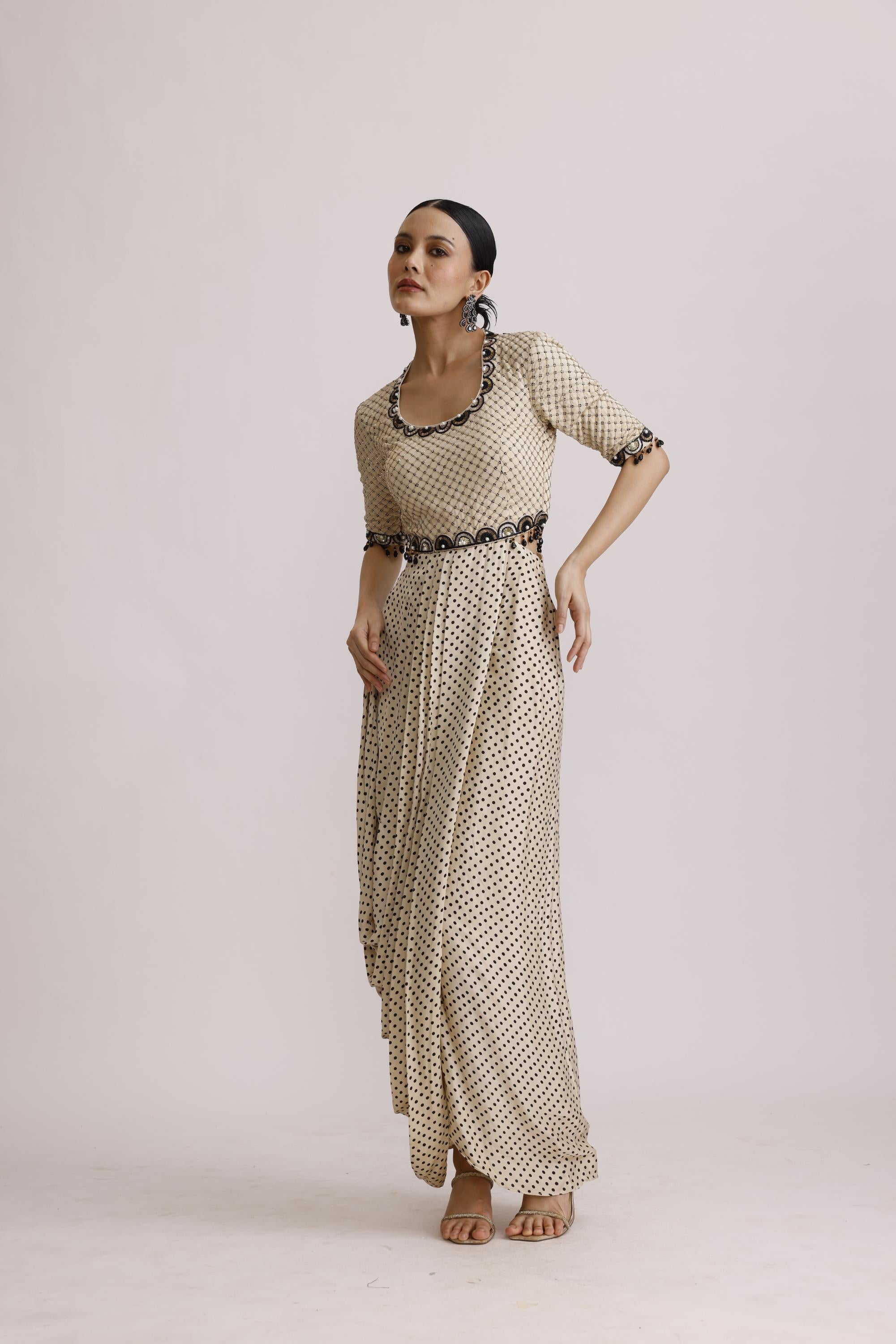IVORY DRAPED ONE PIECE WITH RUFFLE DUPATTA