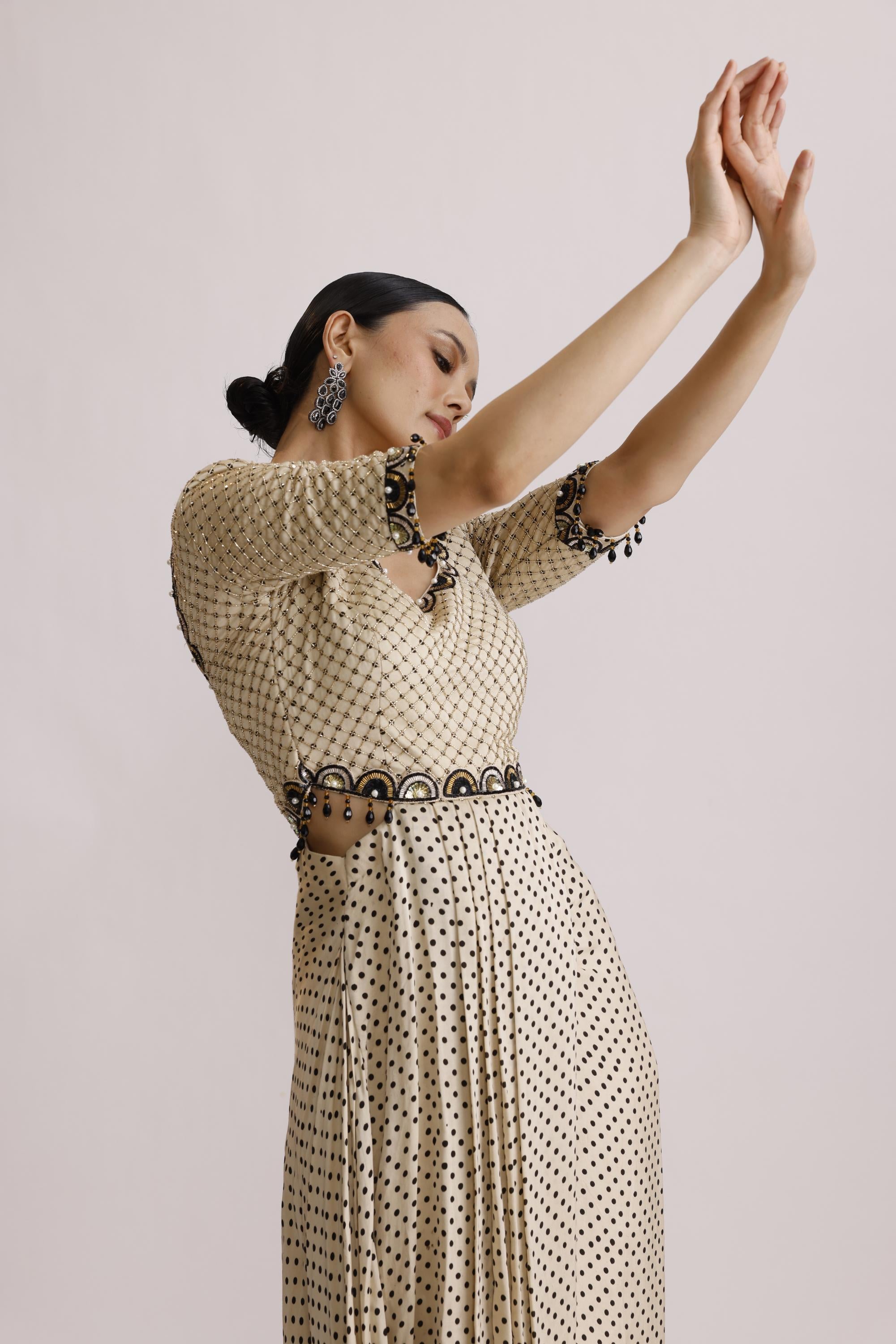 IVORY DRAPED ONE PIECE WITH RUFFLE DUPATTA