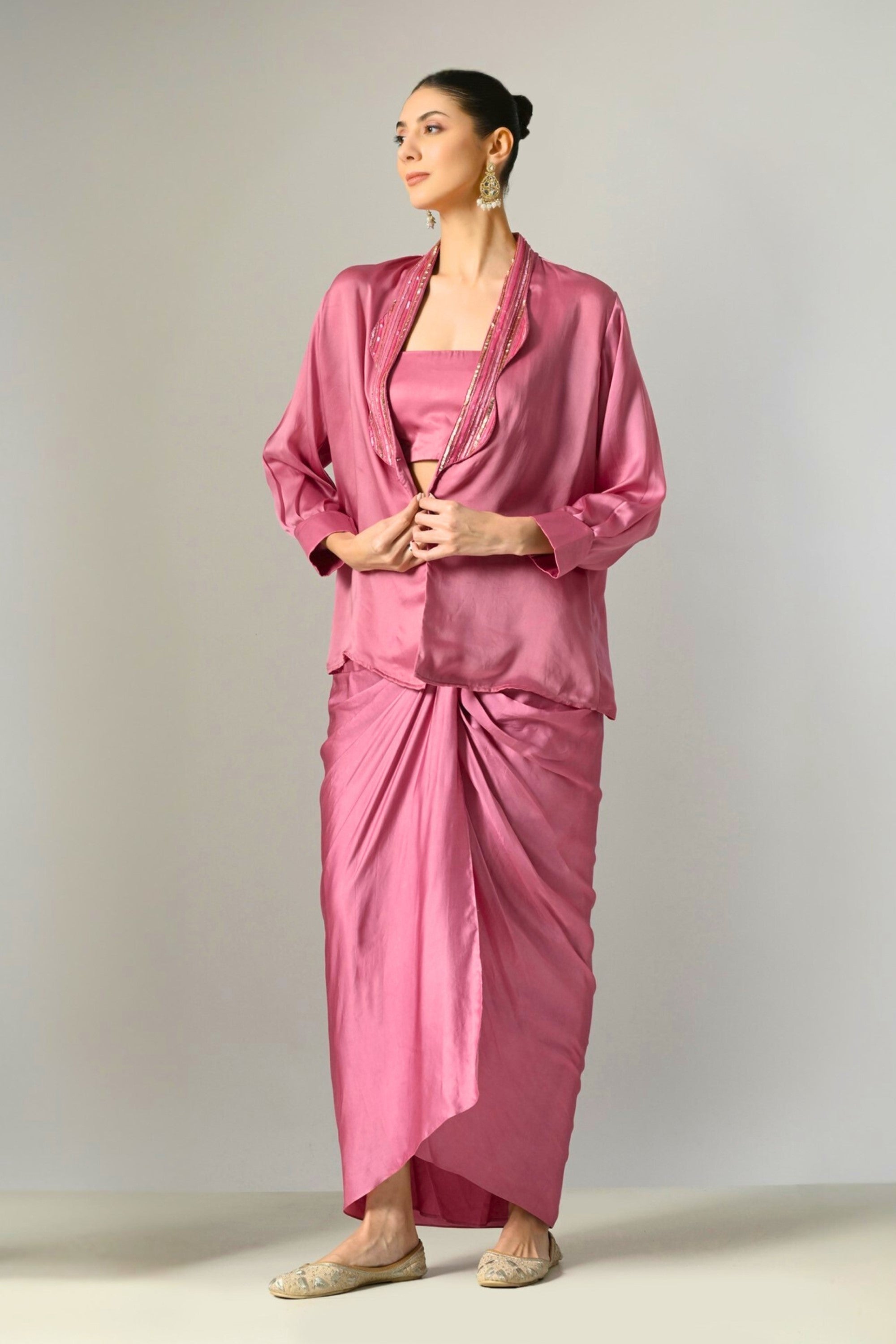 Embroidered Skirt & top set with Cape