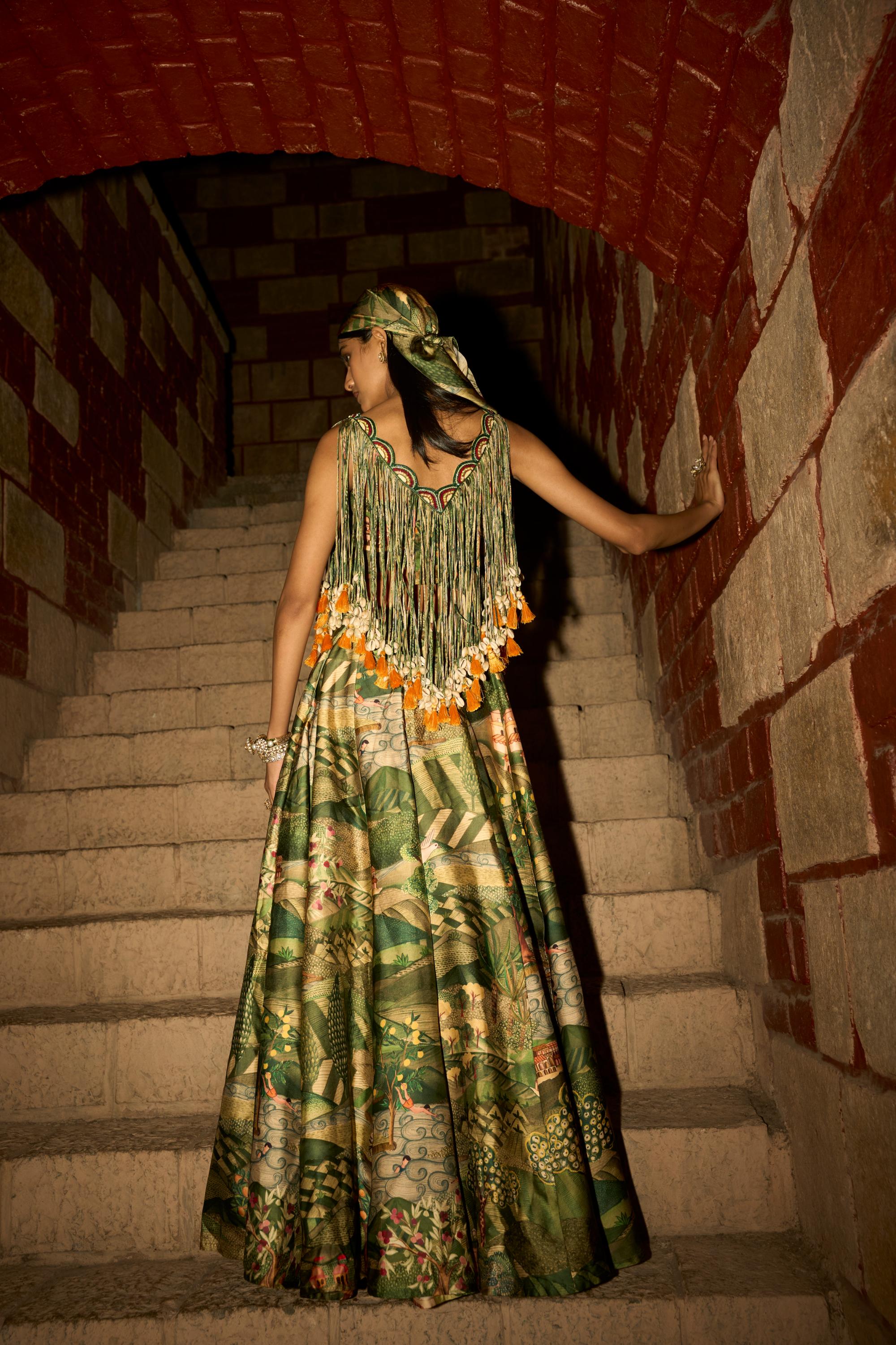 Tales of the Tropics ā Jungle Print Skirt Set with Handcrafted Dori & Shell Tassel Detailing