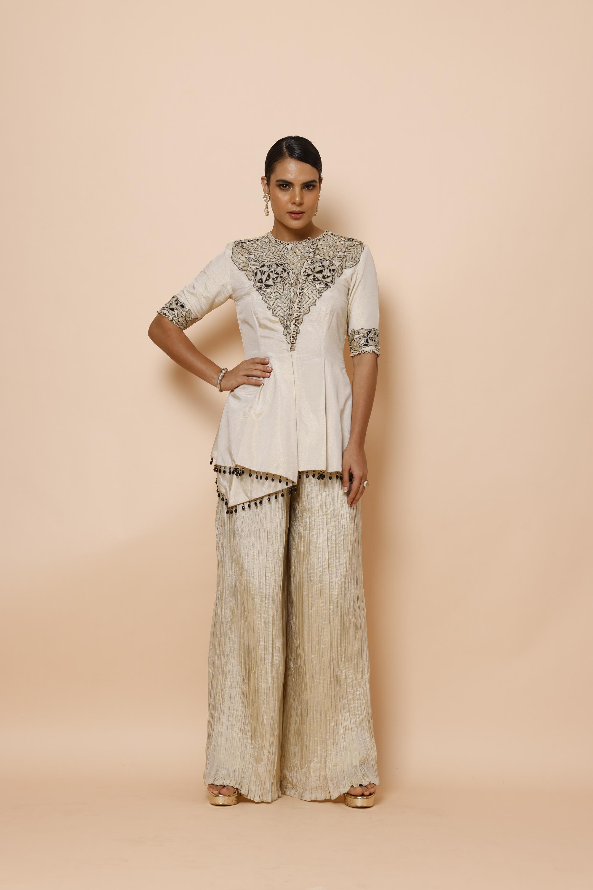 SHIMMER TISSUE JACKET WITH CRUSH PANTS