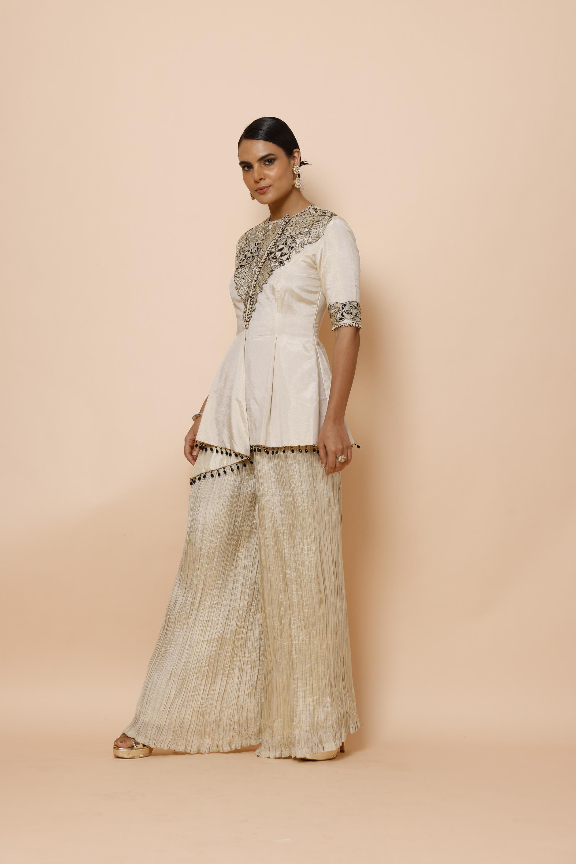 SHIMMER TISSUE JACKET WITH CRUSH PANTS