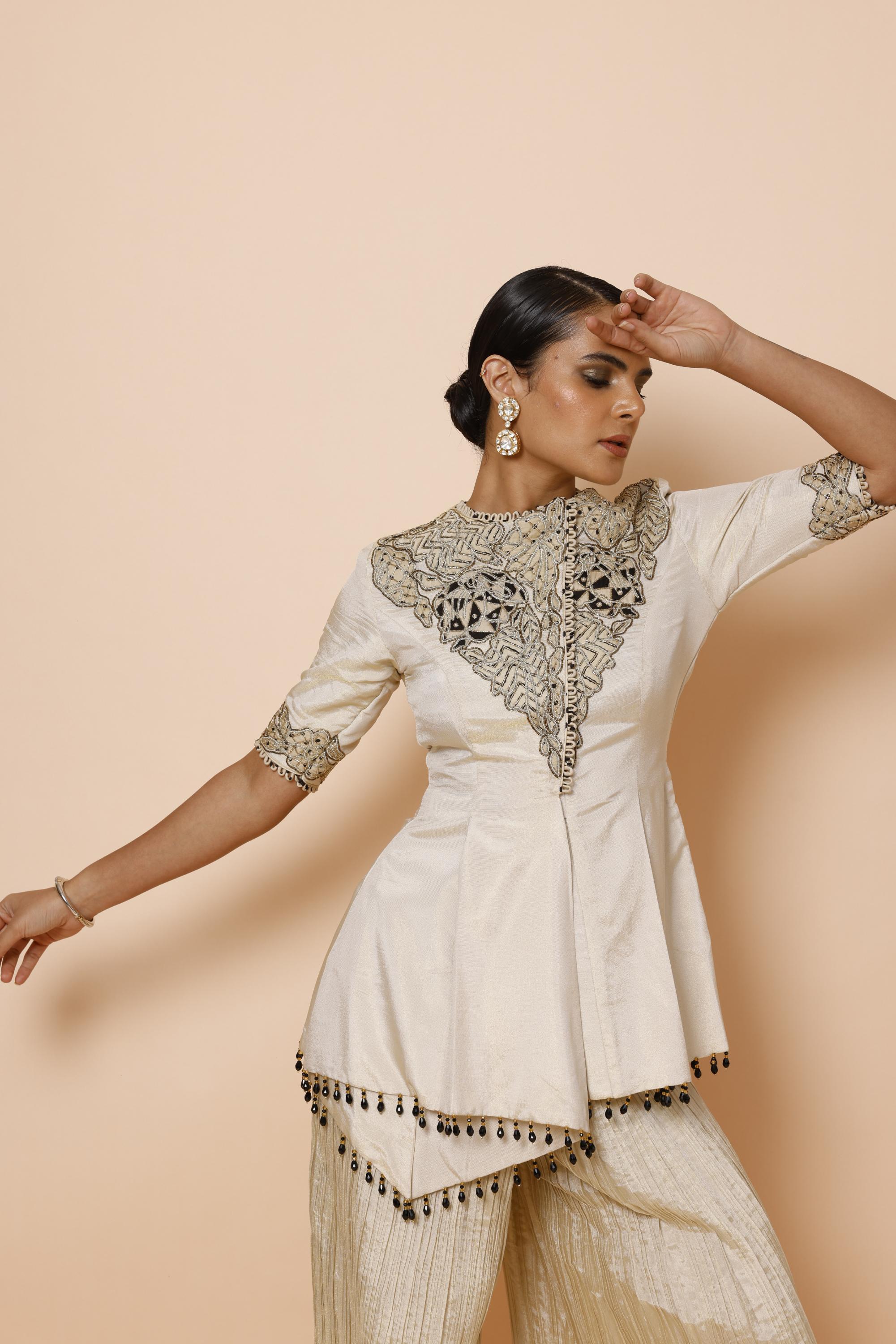 SHIMMER TISSUE JACKET WITH CRUSH PANTS