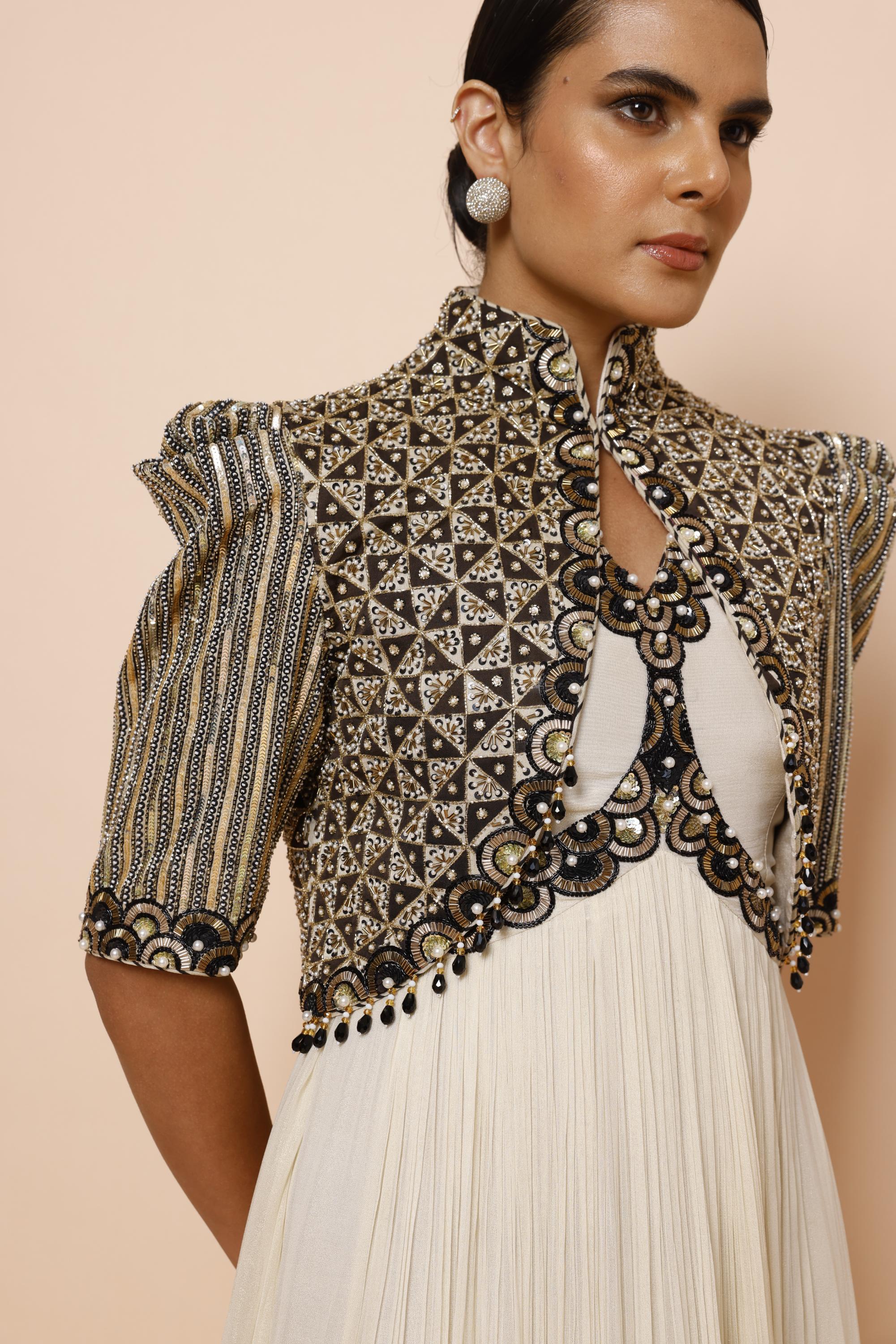 IVORY GOWN WITH AJRAKH JACKET