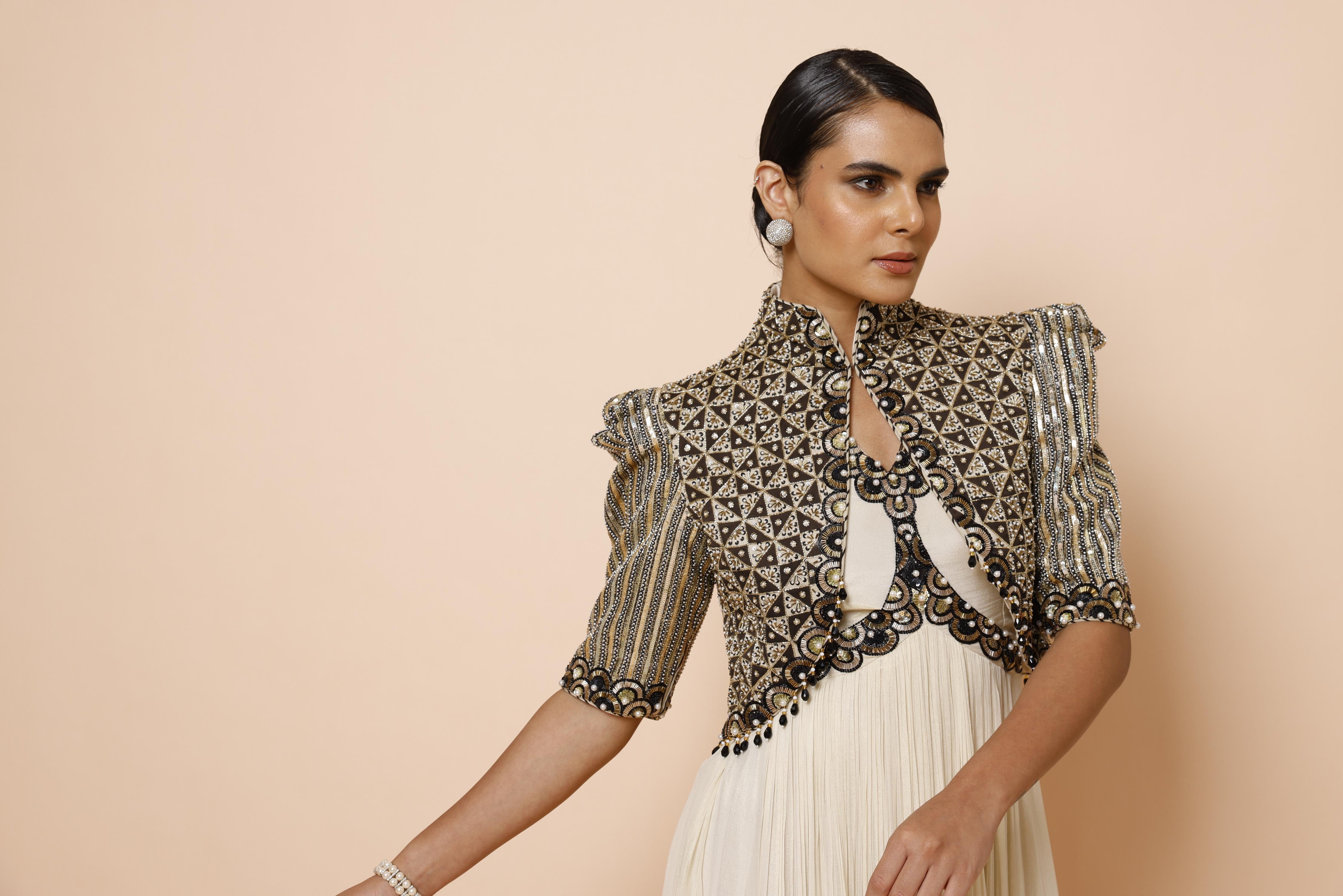 IVORY GOWN WITH AJRAKH JACKET