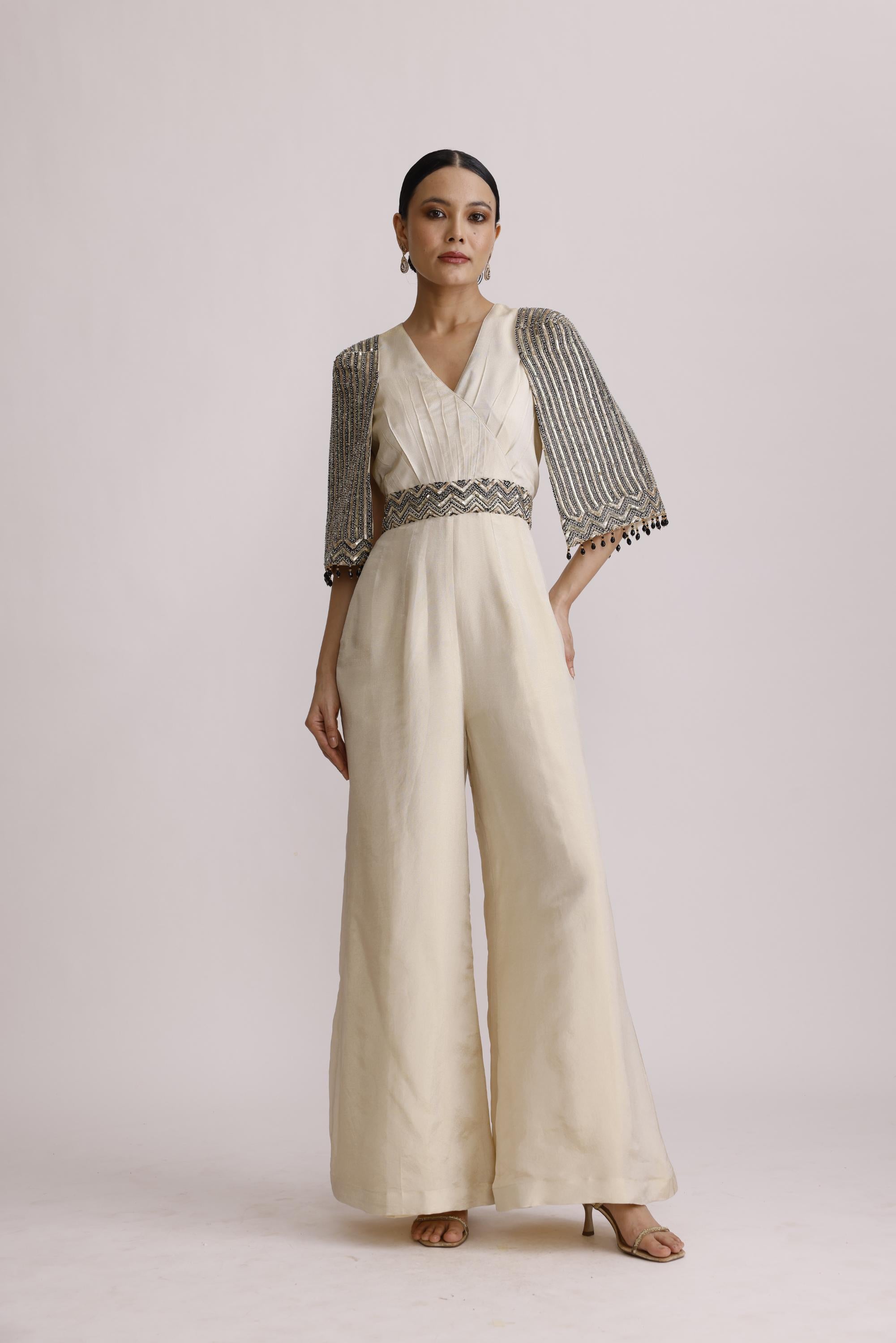 IVORY JUMPSUIT WITH BELT