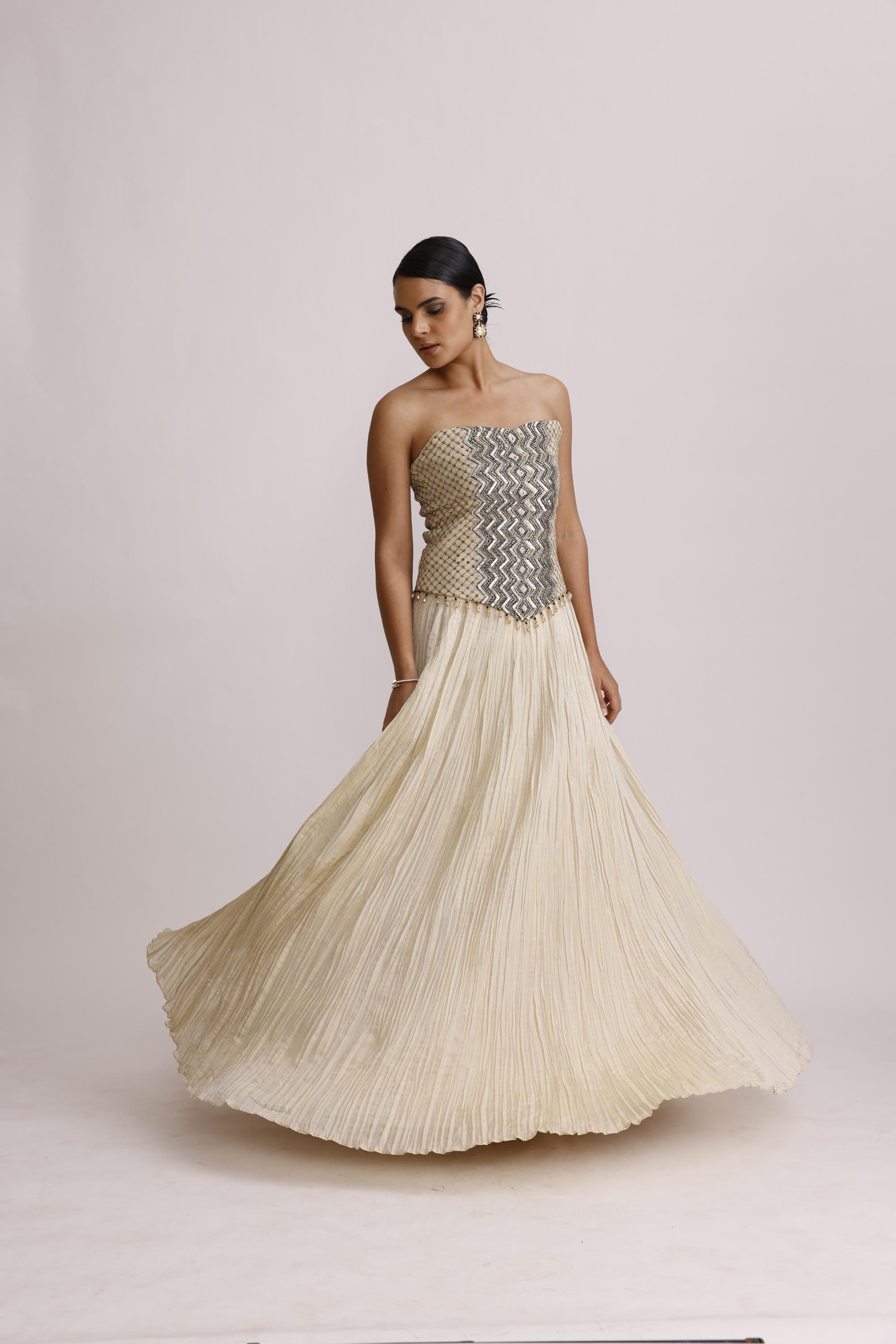 IVORY CORSET TOP WITH CRUSH SKIRT