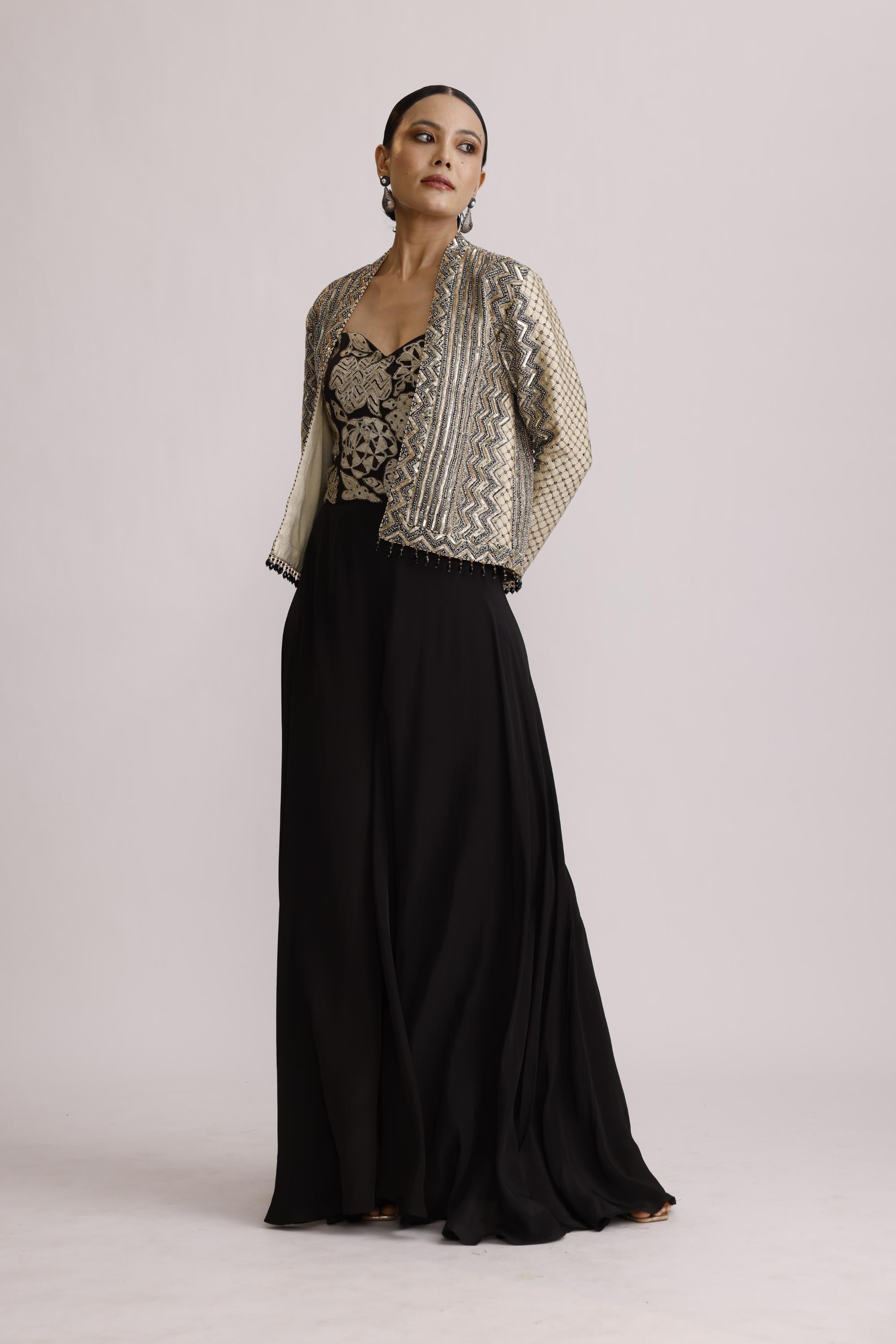 BLACK CORSET JUMPSUIT WITH AJRAKH JACKET