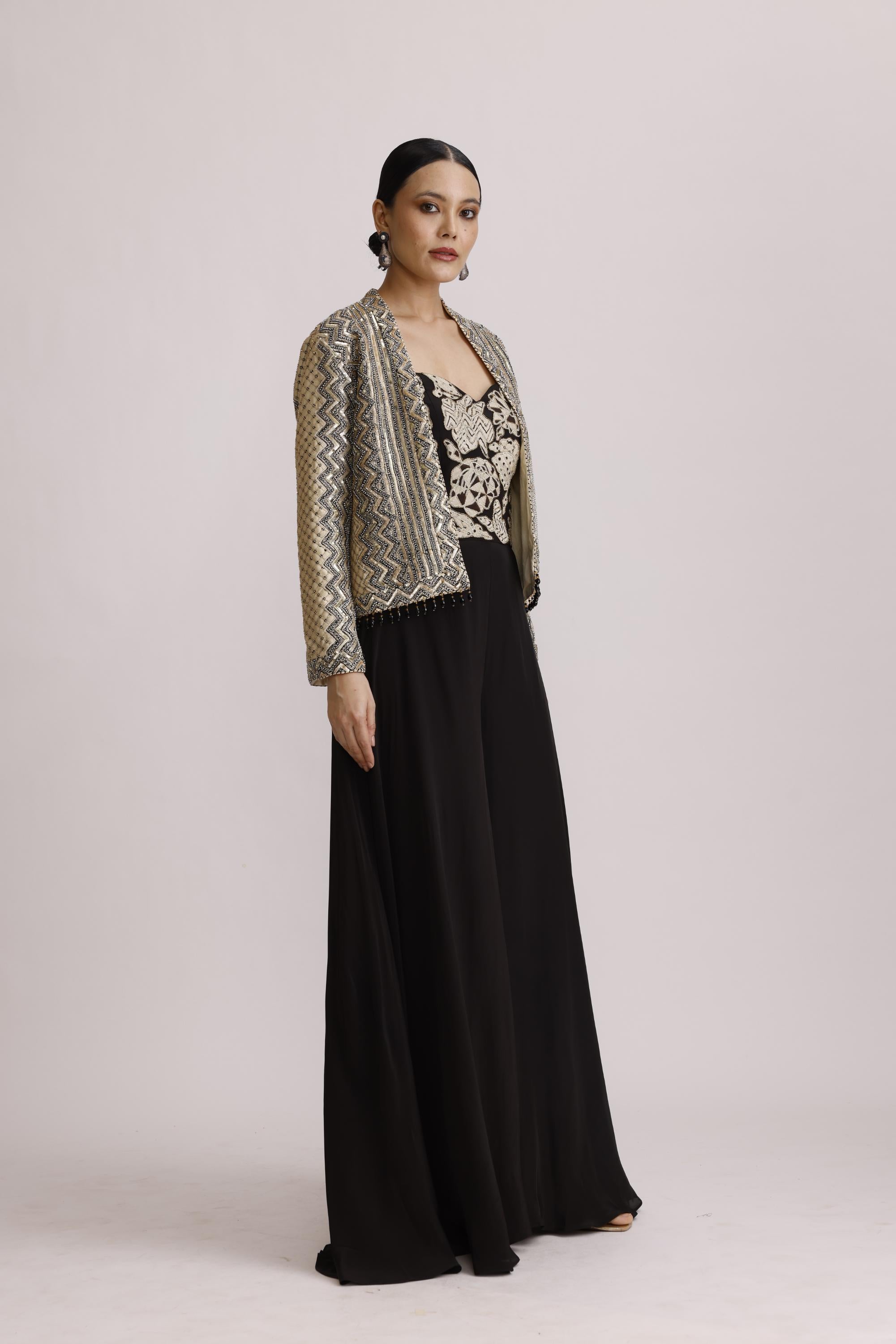 BLACK CORSET JUMPSUIT WITH AJRAKH JACKET