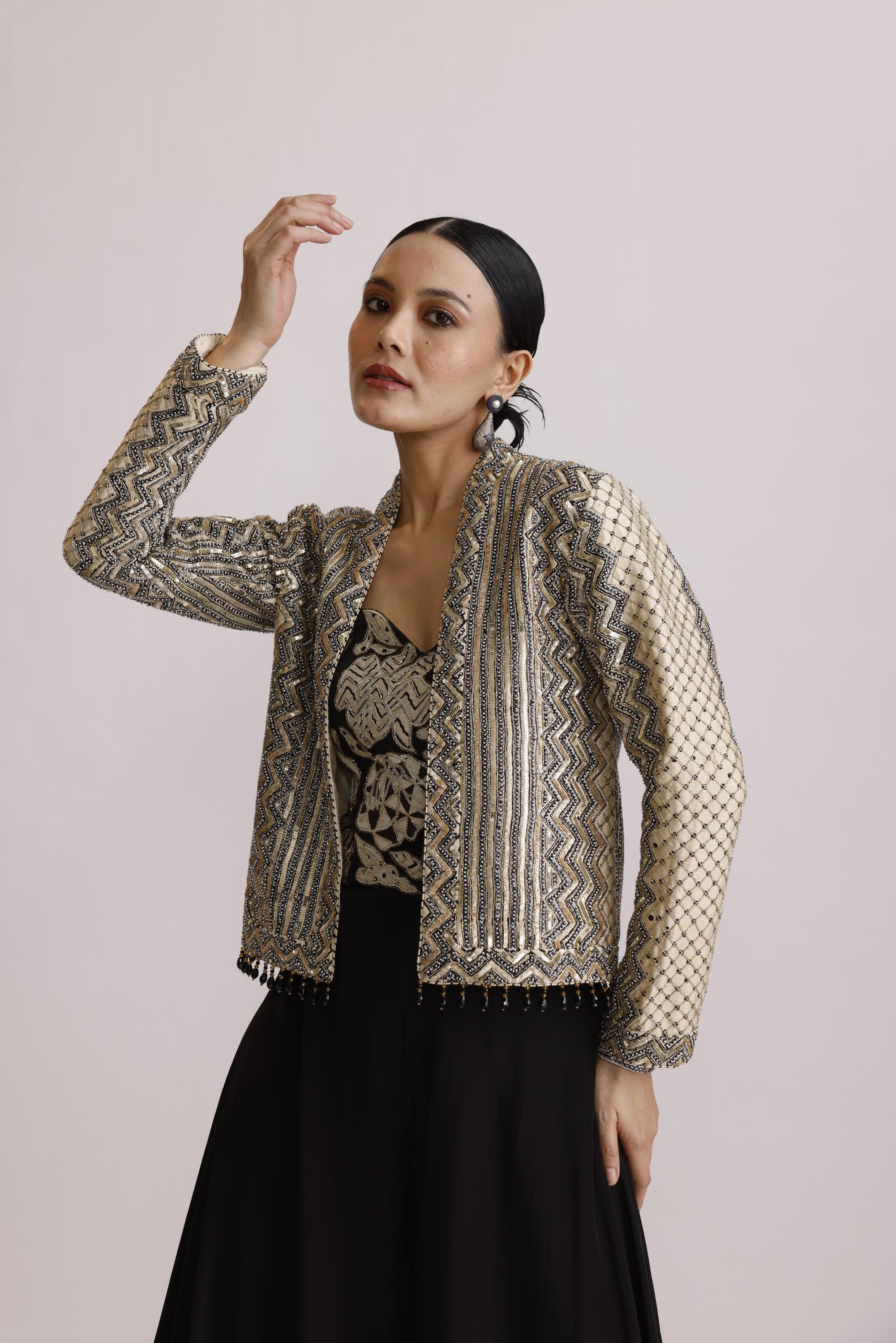 BLACK CORSET JUMPSUIT WITH AJRAKH JACKET