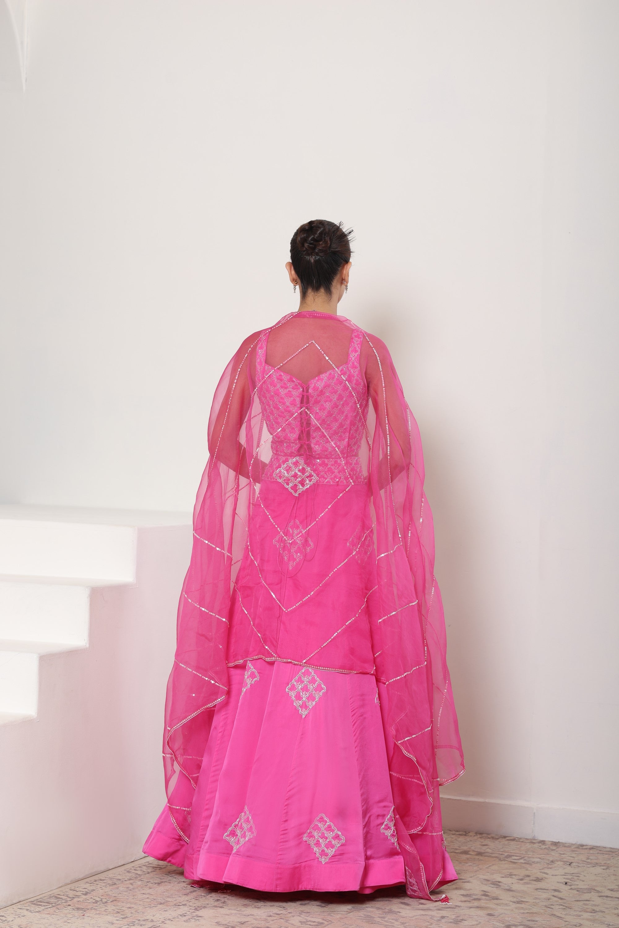 Pink Satin Organza Embroiderd Lehenga Set - Premium Reception Wear