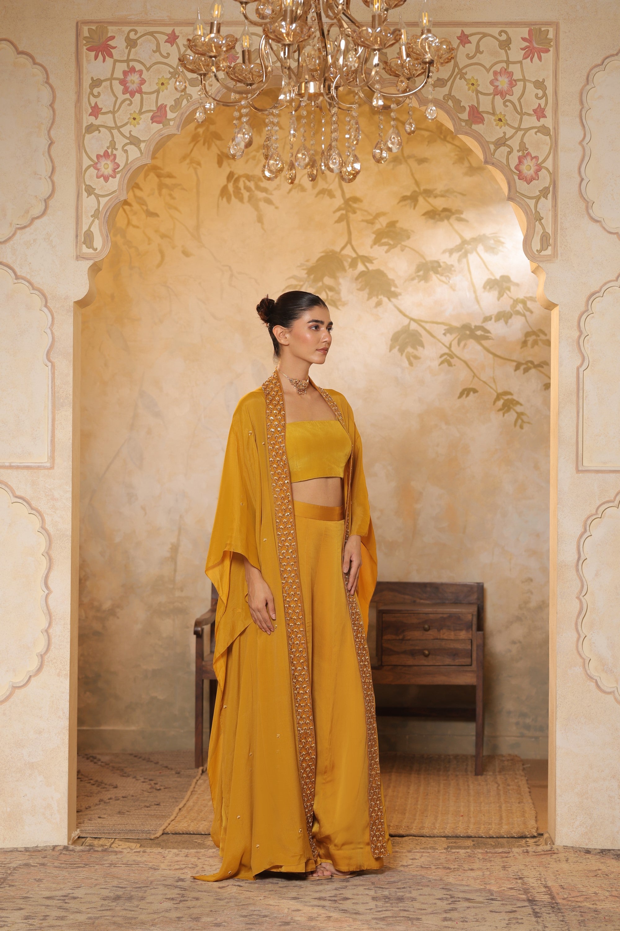 Hot Pink Embroidered Crepe Sharara Set - Handcrafted Evening Wear