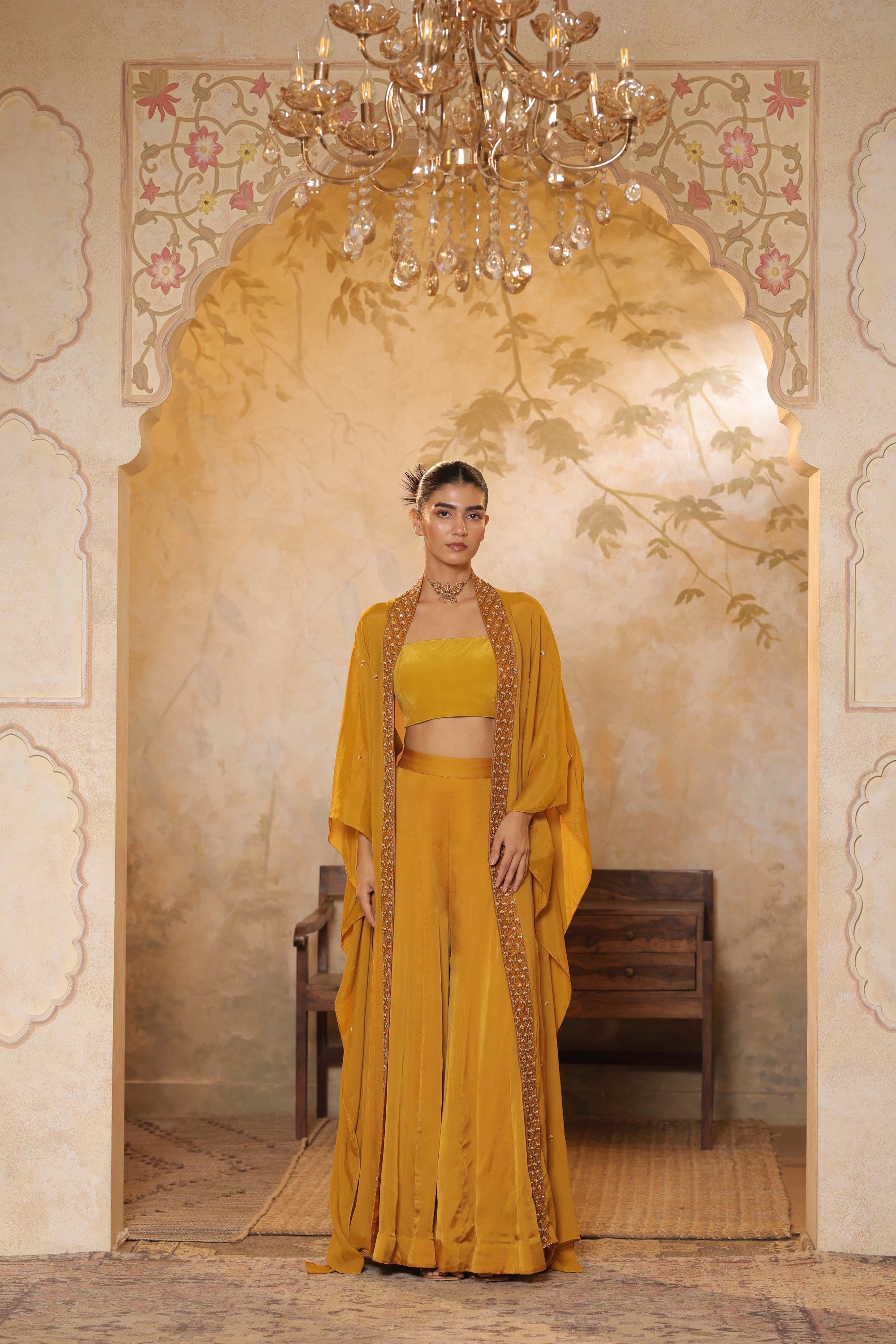 Hot Pink Embroidered Crepe Sharara Set - Handcrafted Evening Wear