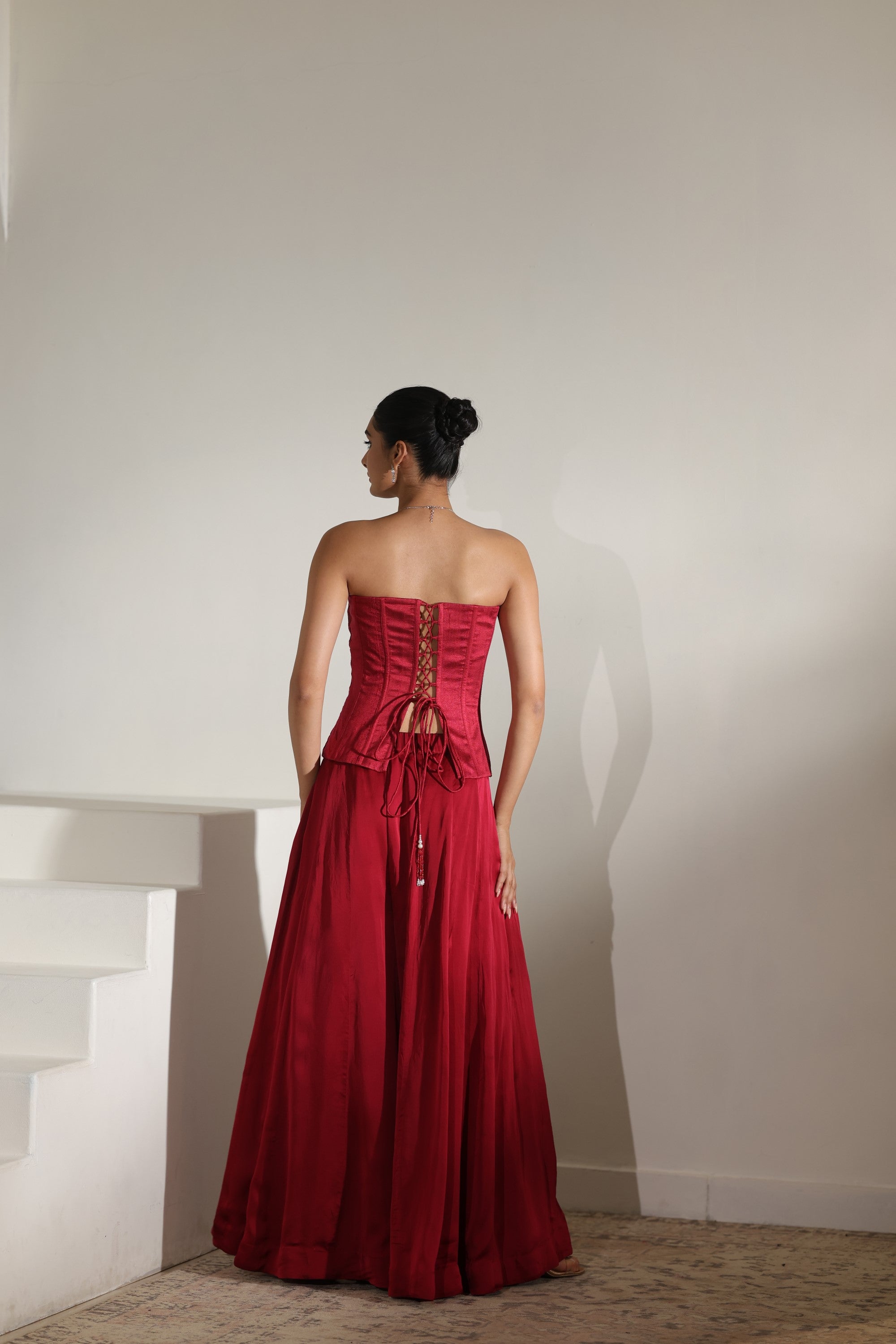 Maroon Satin Organza Embroidered Sharara Set - Premium Wedding Wear