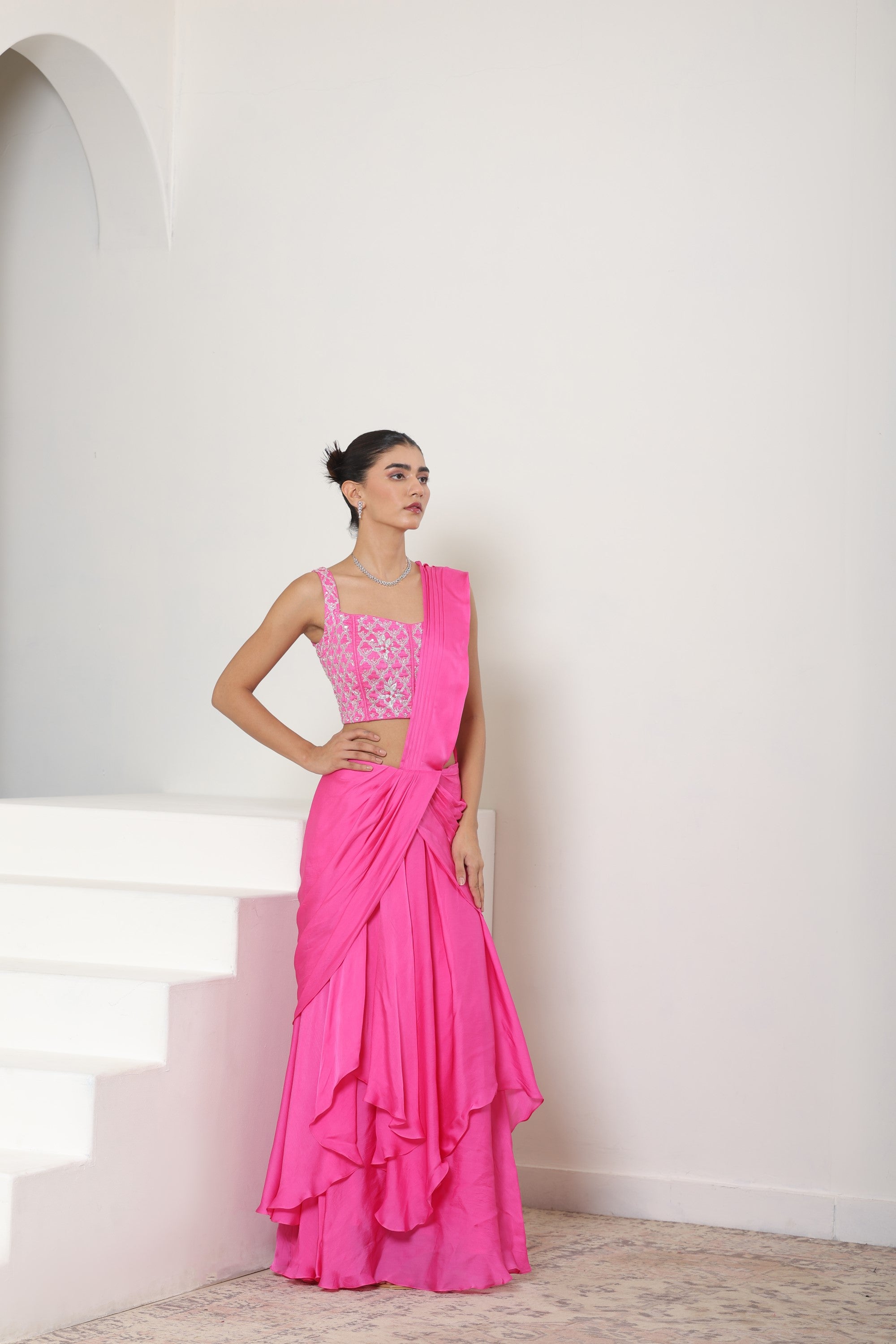 Pink Satin Organza Saree - Premium Sangeet Wear