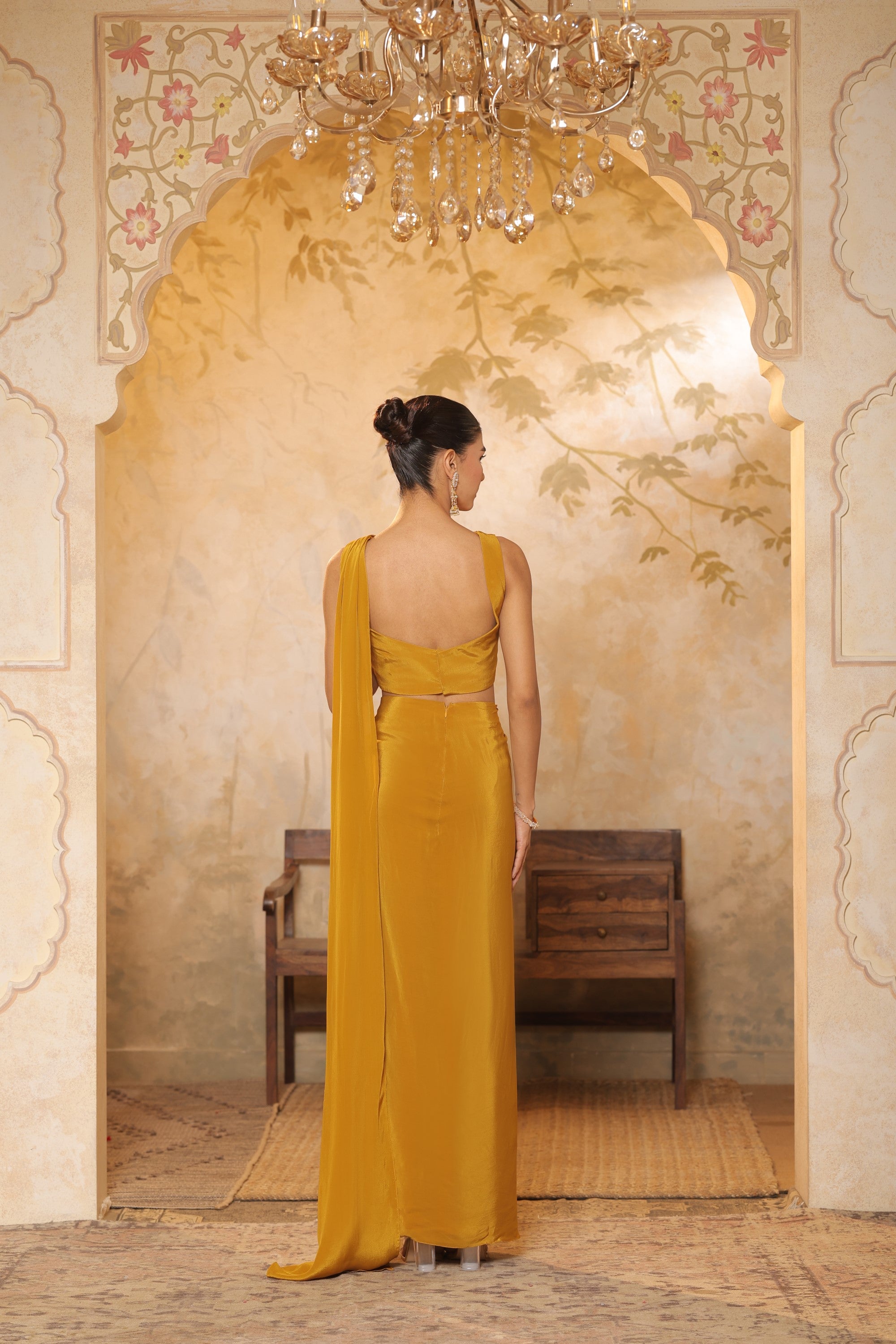 Golden Yellow Crepe Embroidered Saree - Elegant Haldi Wear