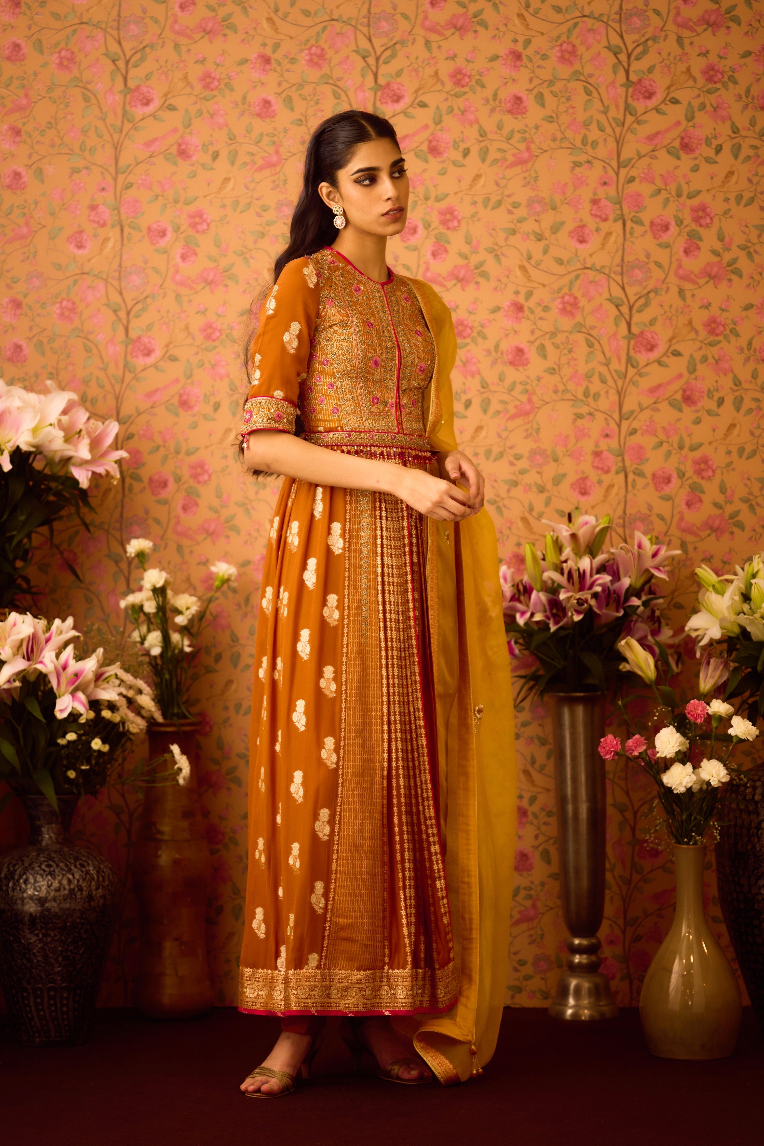 Amber Mustrad Yellow Anarkali Suit
