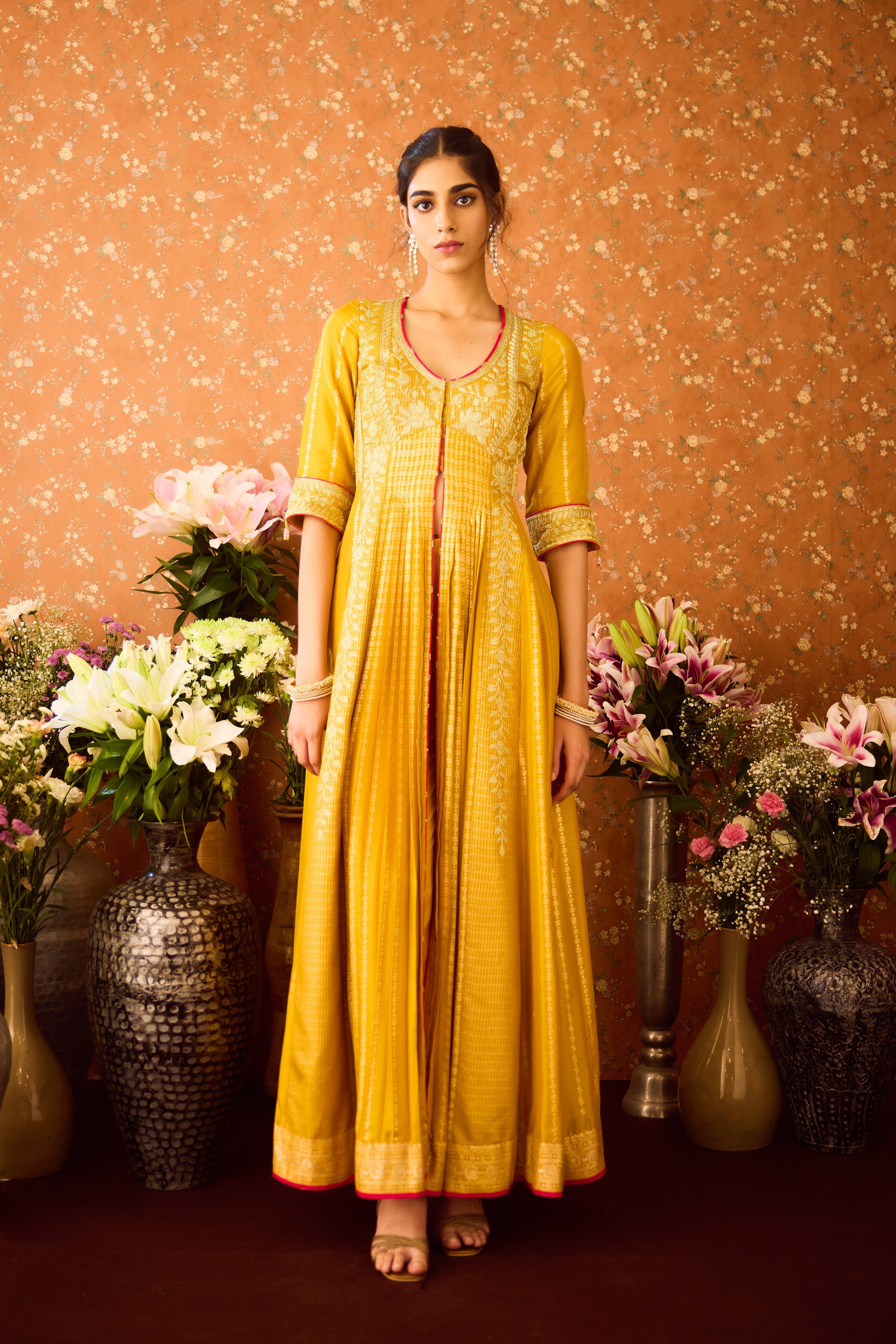 Gold Yellow Mustard Anarkali Suit