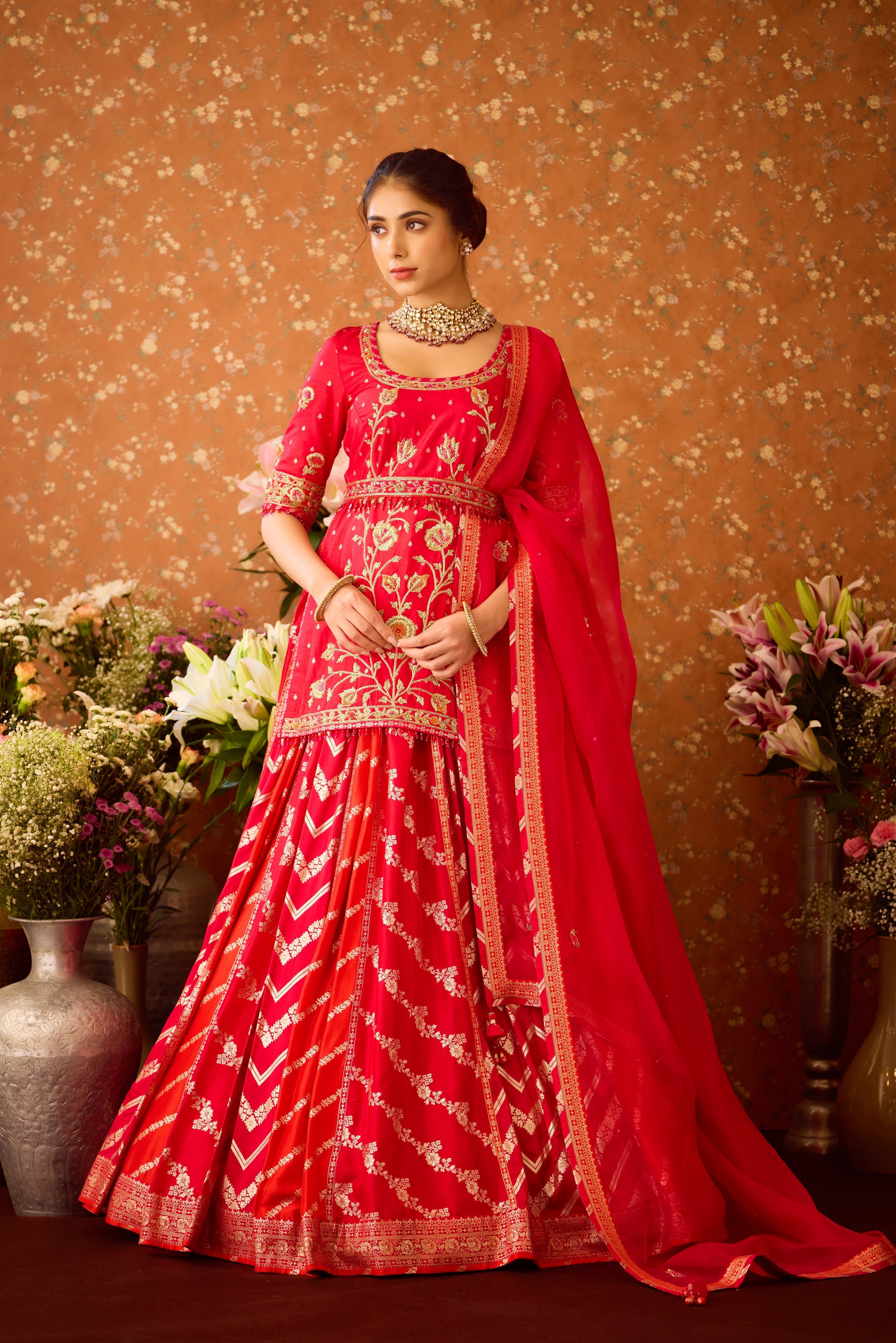 Raspberry Red Maroon Kurta Lehenga Set