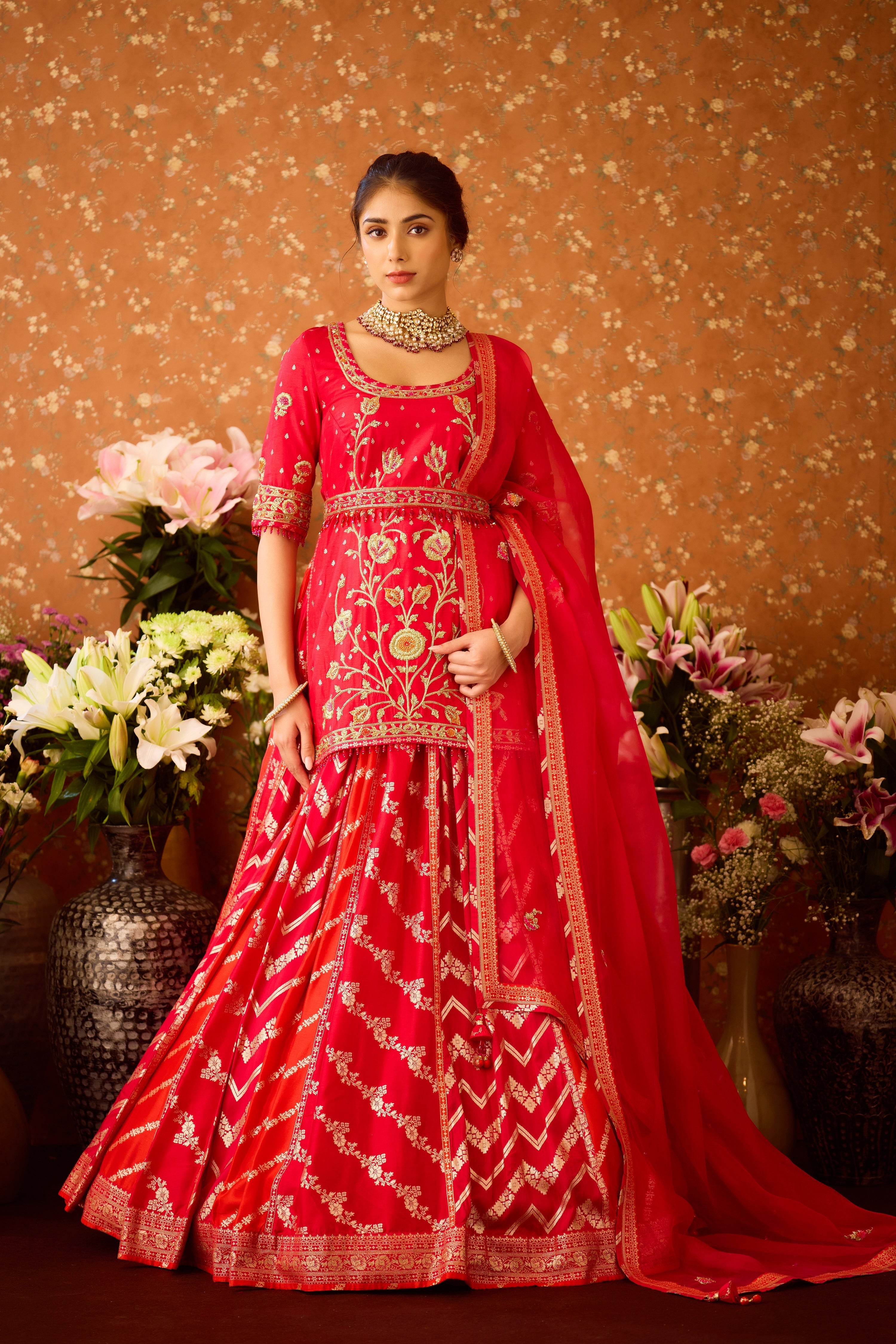 Raspberry Red Maroon Kurta Lehenga Set