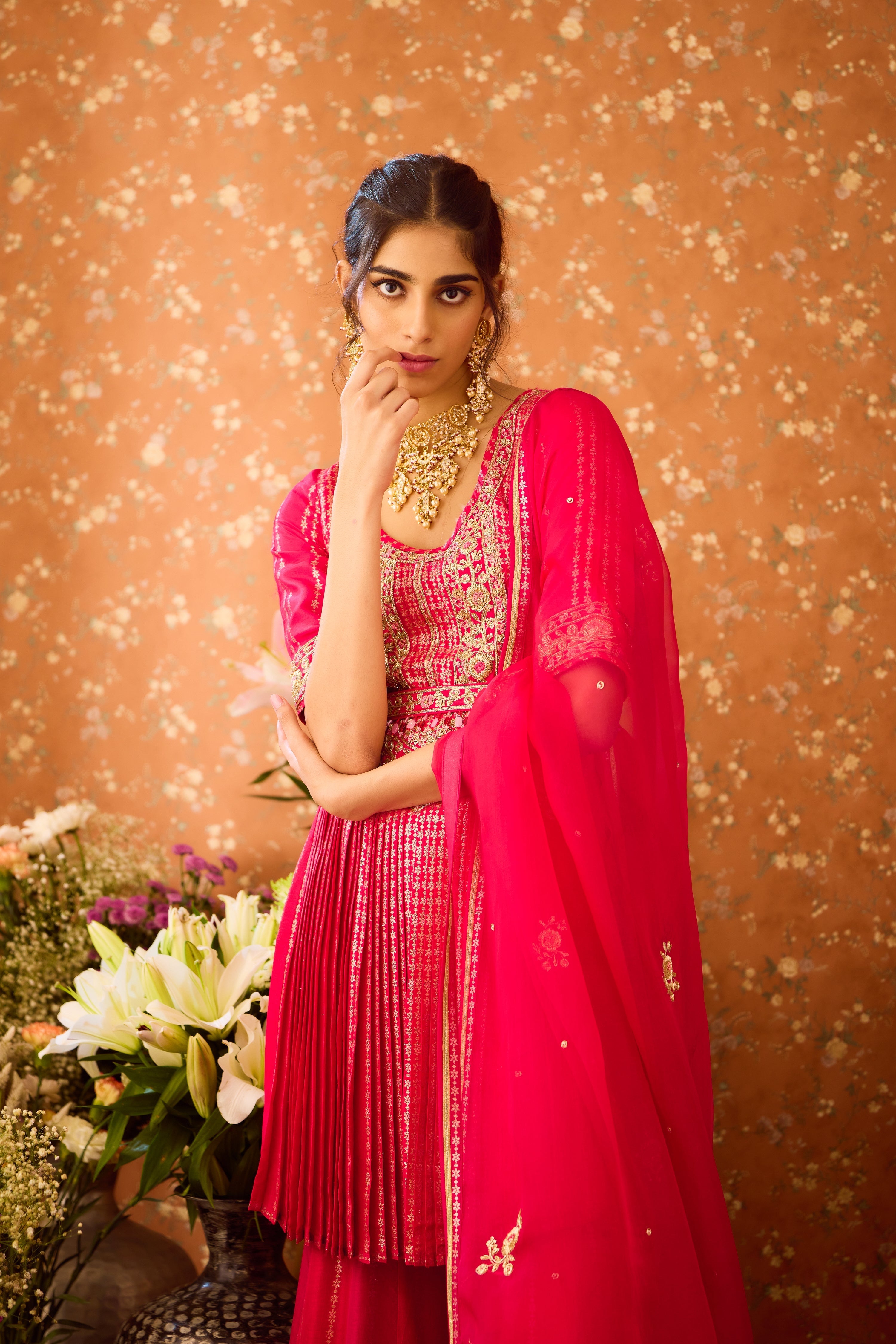 Scarlet Red Maroon Kurta Sharara Set