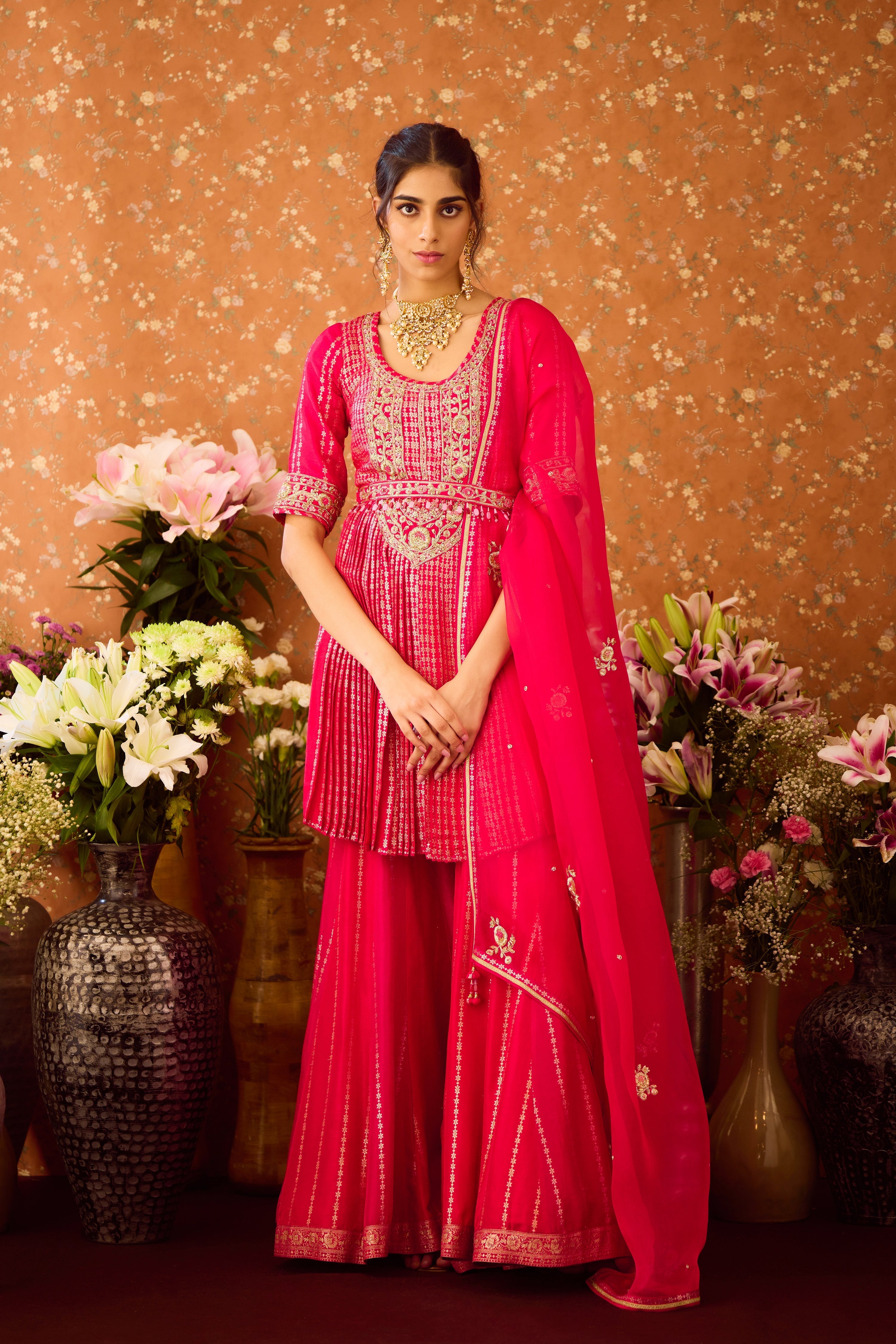 Scarlet Red Maroon Kurta Sharara Set