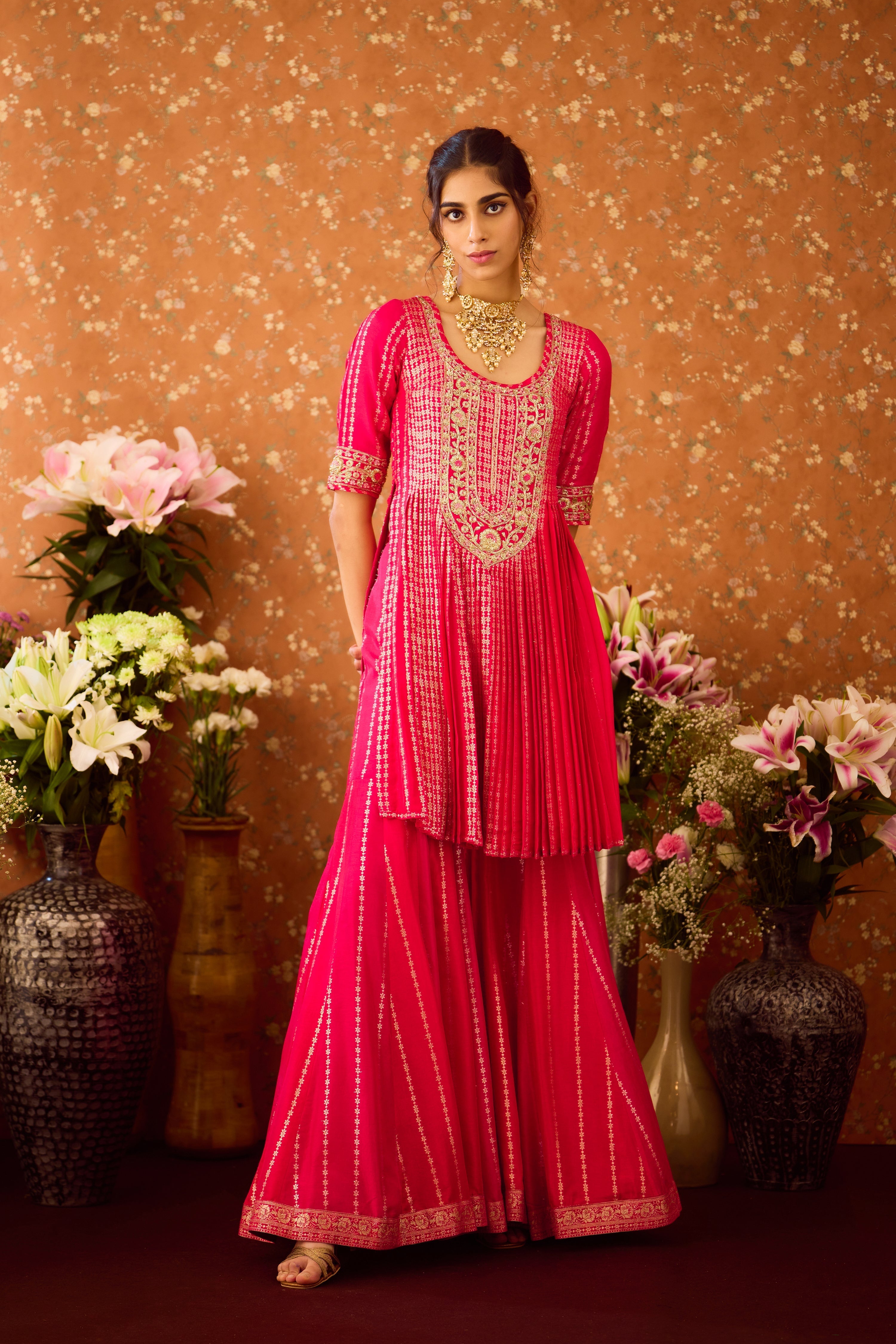 Scarlet Red Maroon Kurta Sharara Set