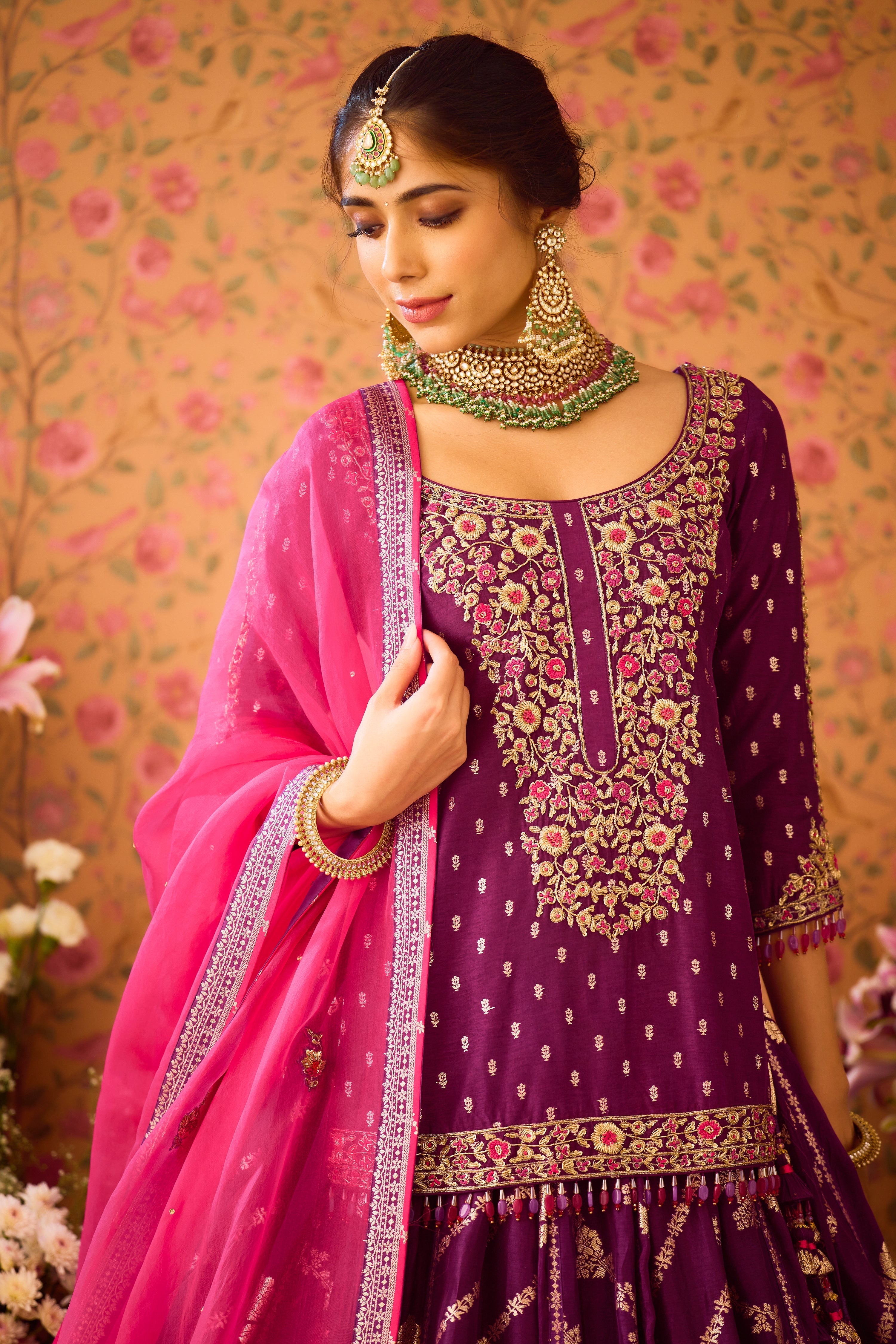 Phlox Purple Pink Kurta Lehenga Set